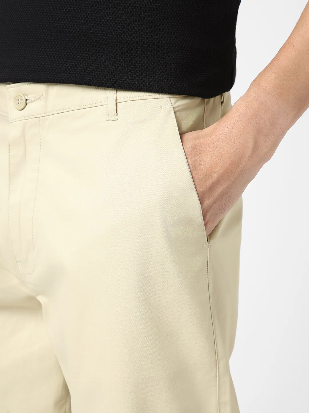Men's Cream Cotton Regular Fit Casual Chinos Trousers Stretch - Image 5