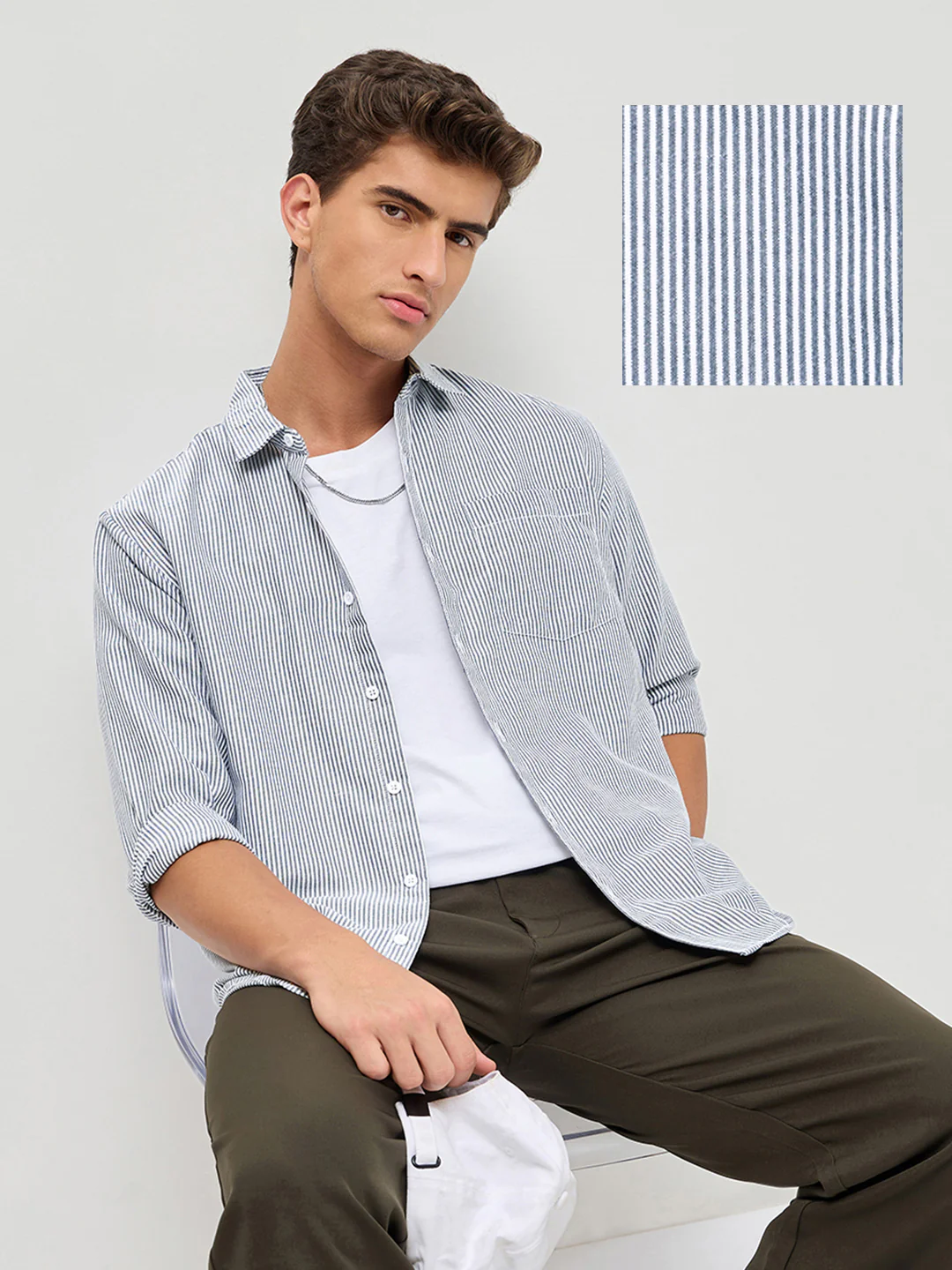 Men's Dark Blue Cotton Full Sleeve Regular Fit Casual Striped Shirt