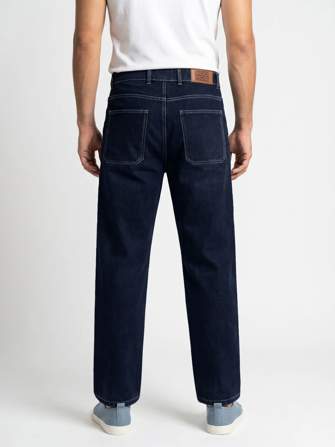 Men's Dark Blue Loose Baggy Fit Washed Denim Jeans Non-Stretchable - Image 3