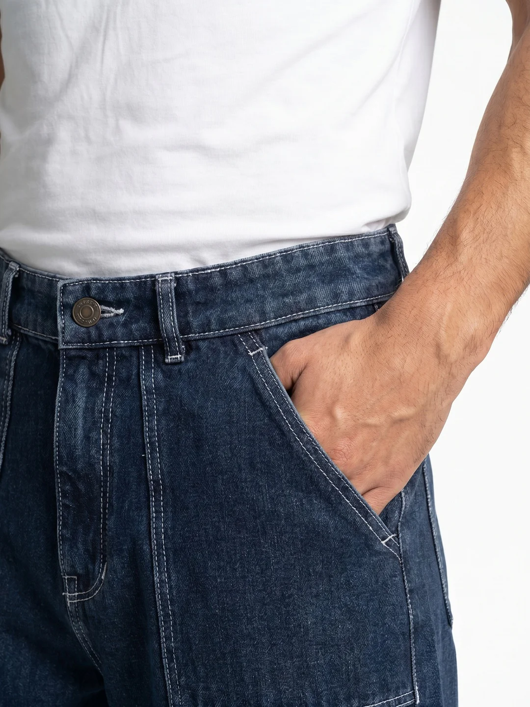 Men's Dark Blue Loose Baggy Fit Washed Denim Jeans Non-Stretchable - Image 5