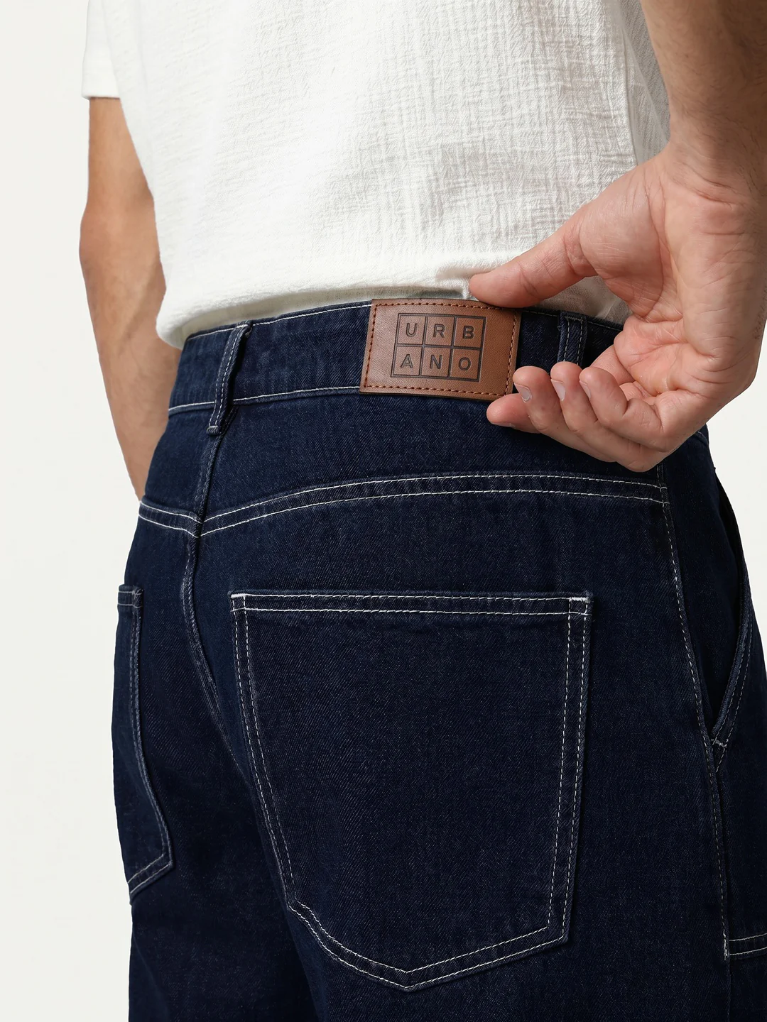 Men's Dark Blue Loose Baggy Fit Washed Denim Jeans Non-Stretchable - Image 6