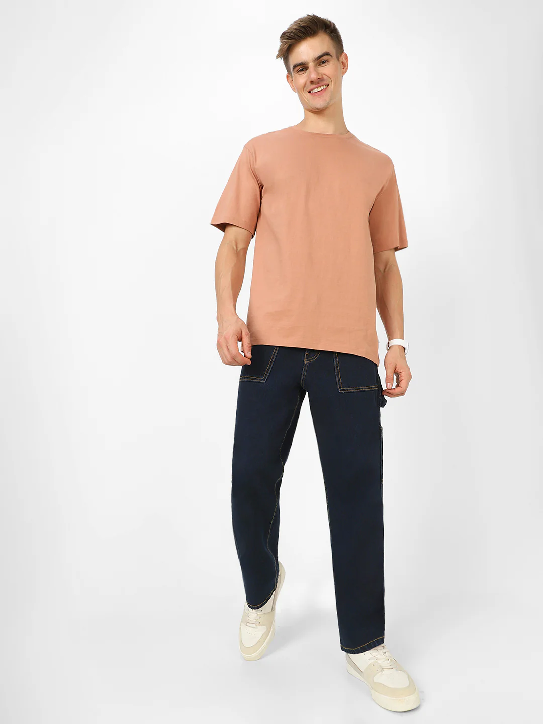 Men's Dark Blue Loose Fit Cargo Carpenter Jeans With 6 Pockets Non-Stretchable - Image 5