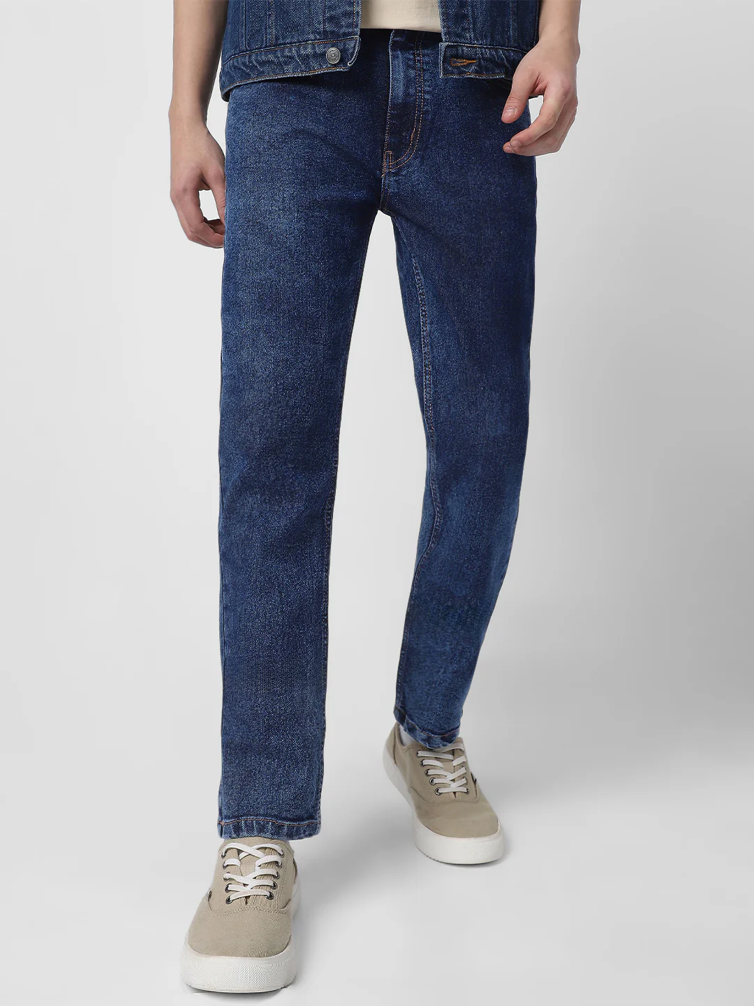 Men's Dark Blue Regular Fit Washed Jeans Stretchable - Image 2