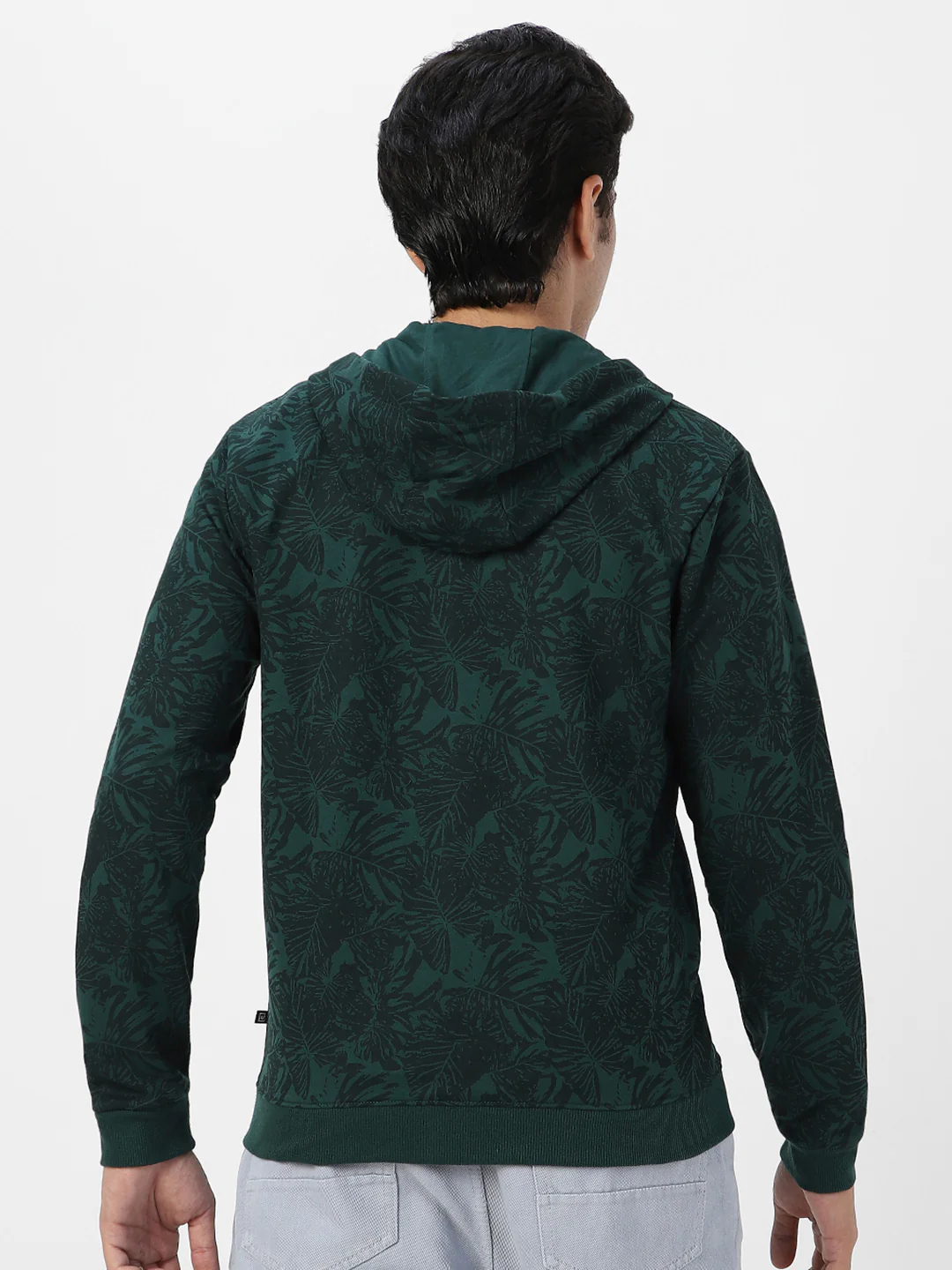 Men's Dark Green Regular Fit Printed Full Sleeve Winterwear Hooded Sweatshirt - Image 3