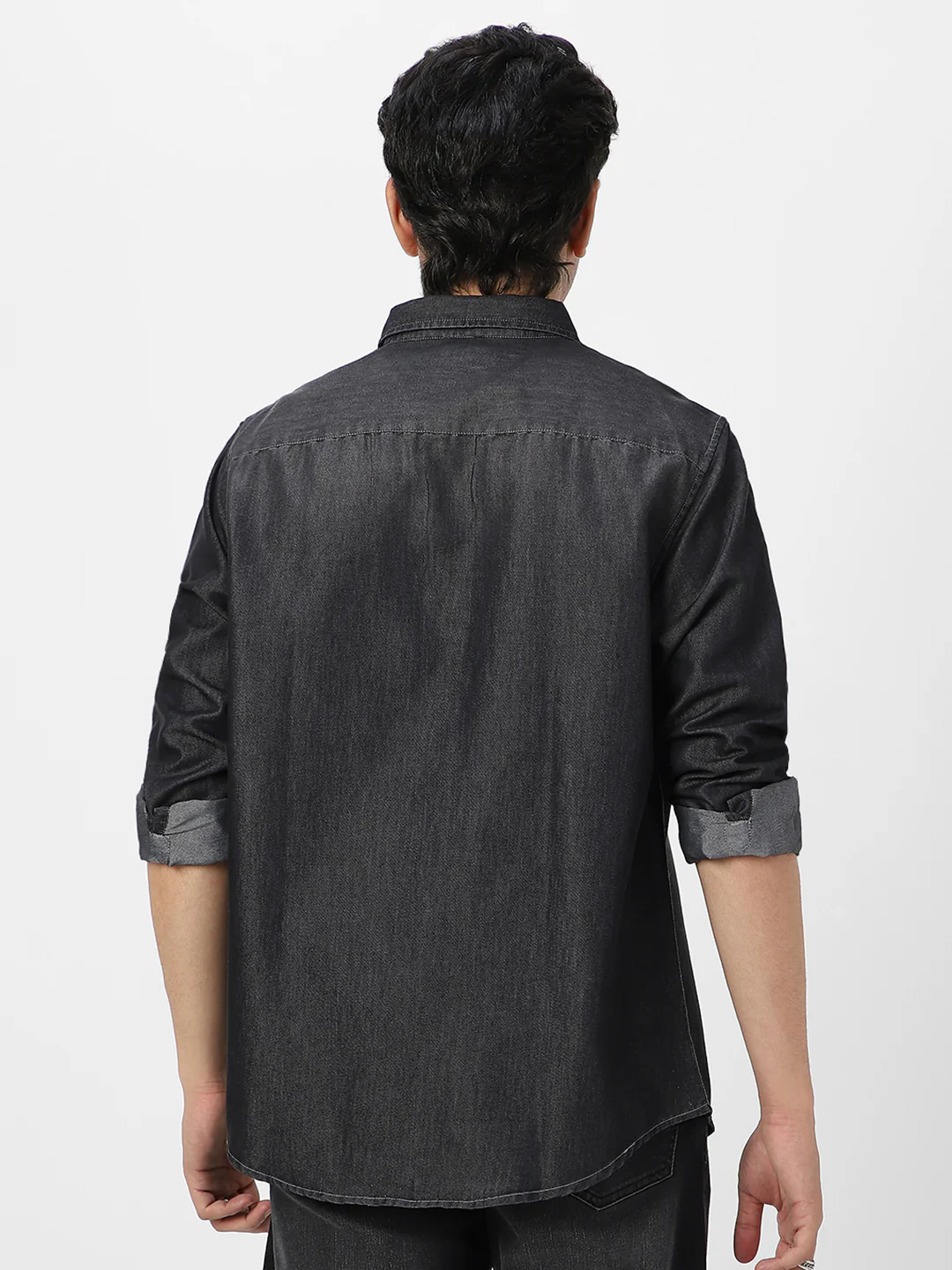 Men's Dark Grey Full Sleeve Regular Fit Casual Denim Shirt - Image 4