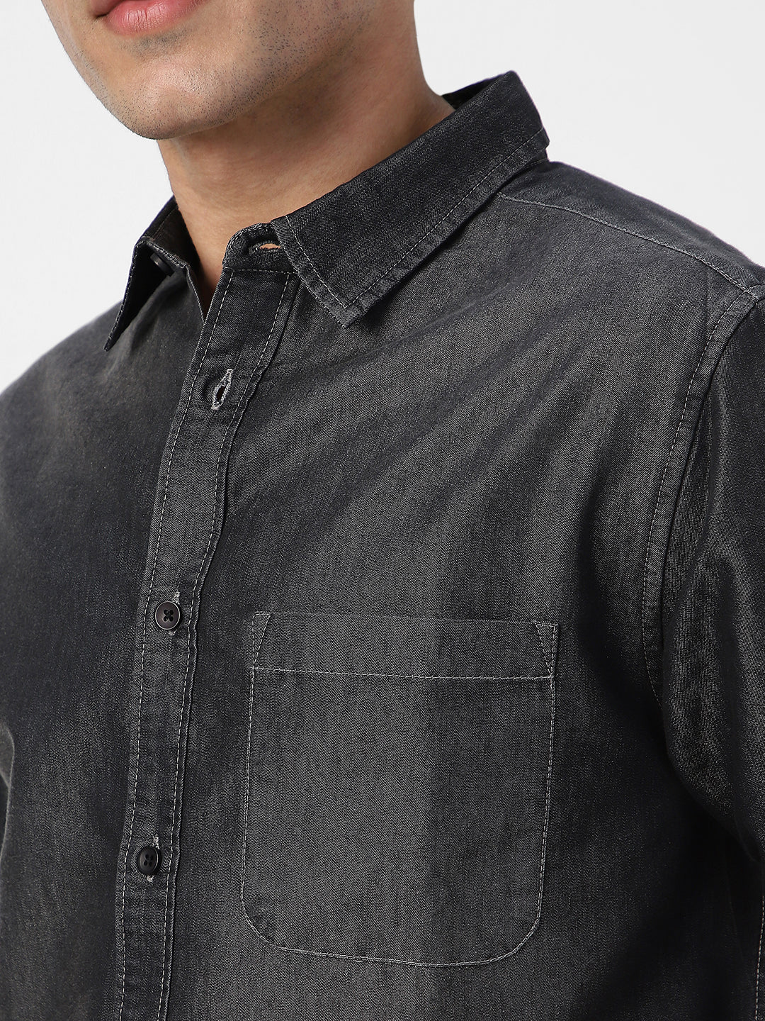 Men's Dark Grey Full Sleeve Regular Fit Casual Denim Shirt - Image 6