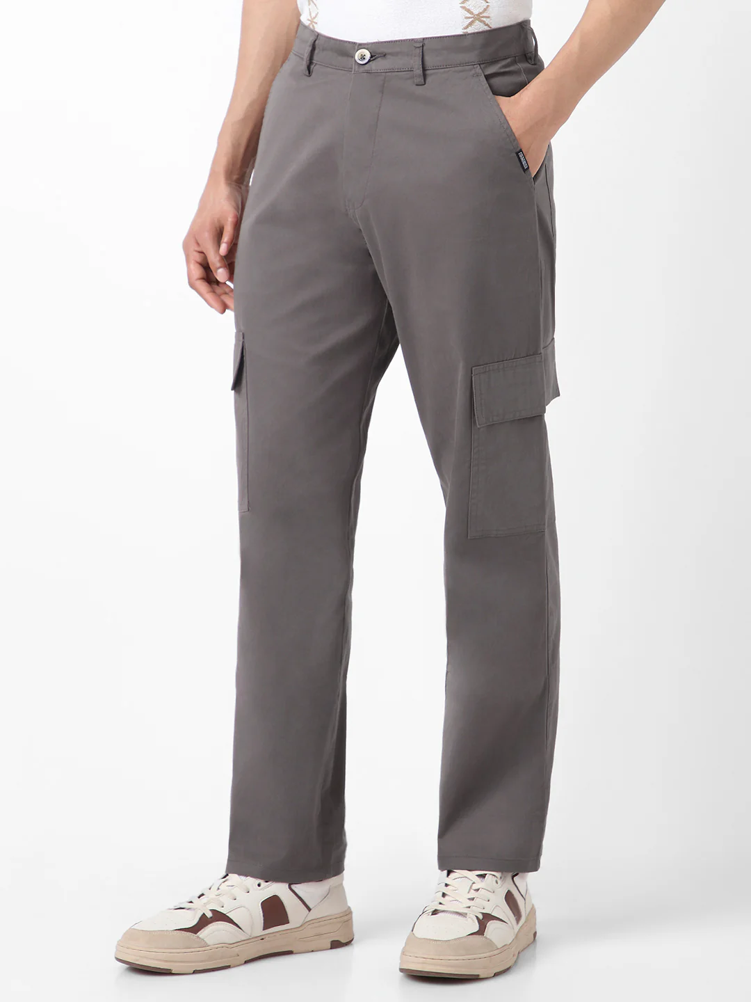 Men's Dark Grey Regular Fit Solid Cargo Chino Pant with 6 Pockets Stretchable - Image 2