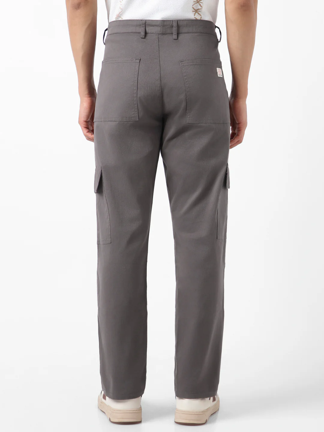 Men's Dark Grey Regular Fit Solid Cargo Chino Pant with 6 Pockets Stretchable - Image 3