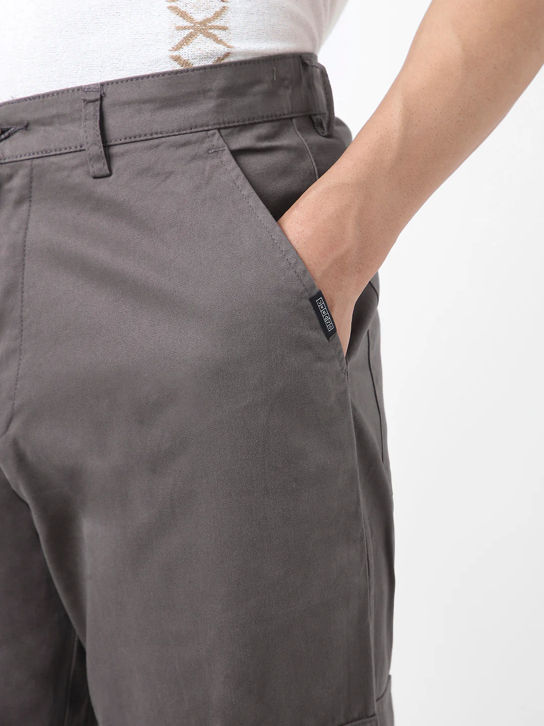 Men's Dark Grey Regular Fit Solid Cargo Chino Pant with 6 Pockets Stretchable - Image 6