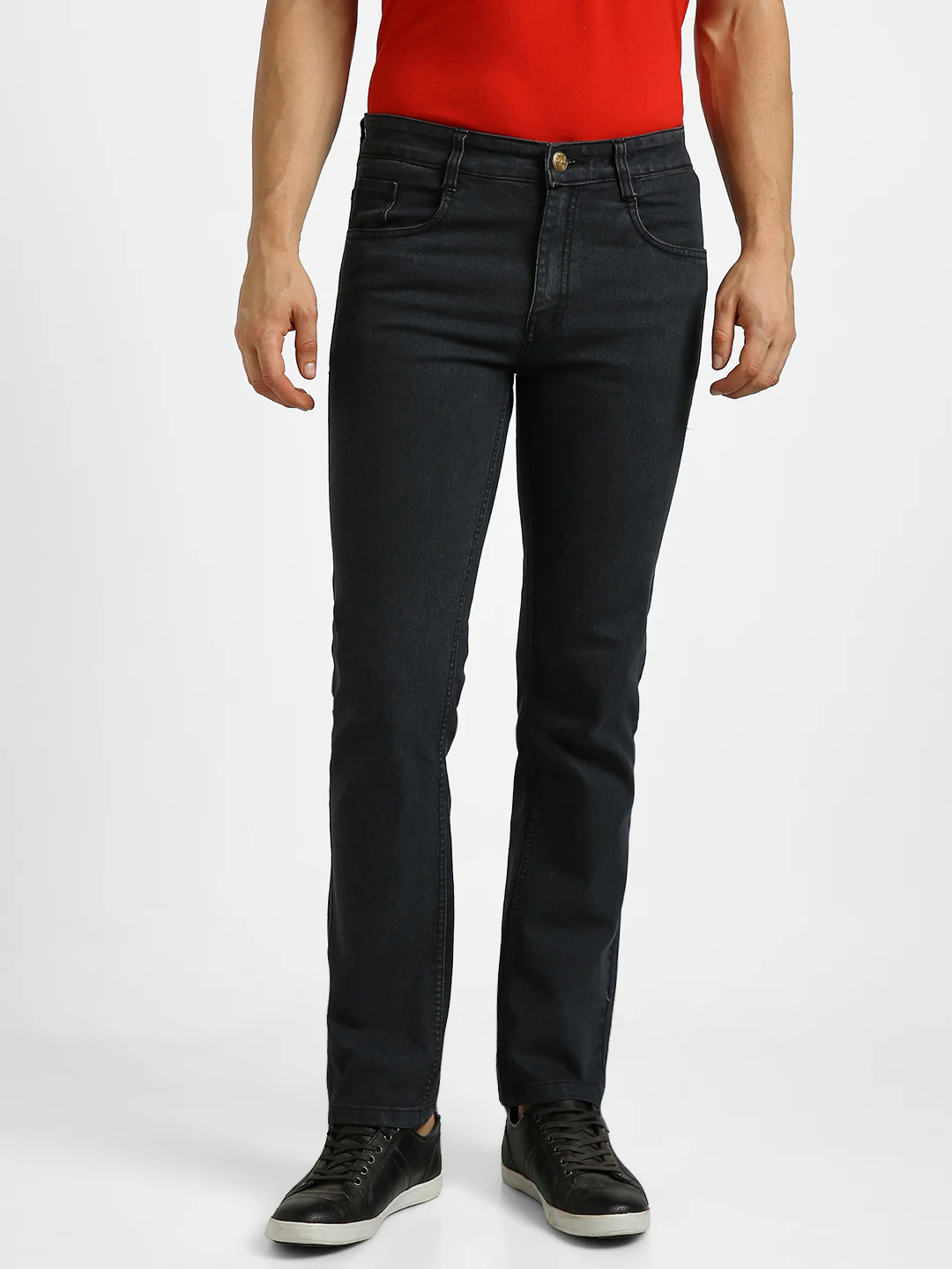 Men's Dark Grey Regular Fit Washed Jeans Stretchable - Image 2