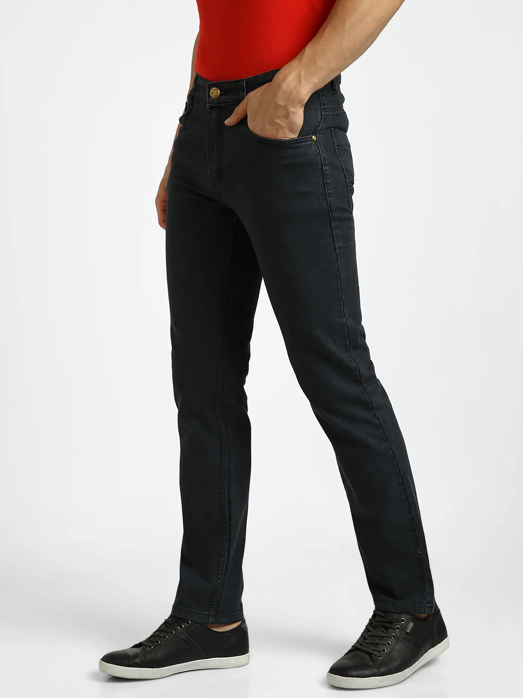 Men's Dark Grey Regular Fit Washed Jeans Stretchable - Image 3