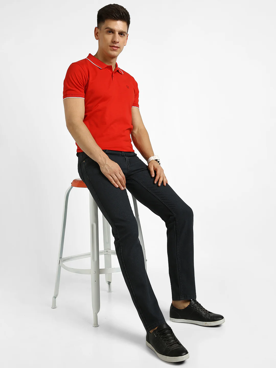 Men's Dark Grey Regular Fit Washed Jeans Stretchable - Image 5