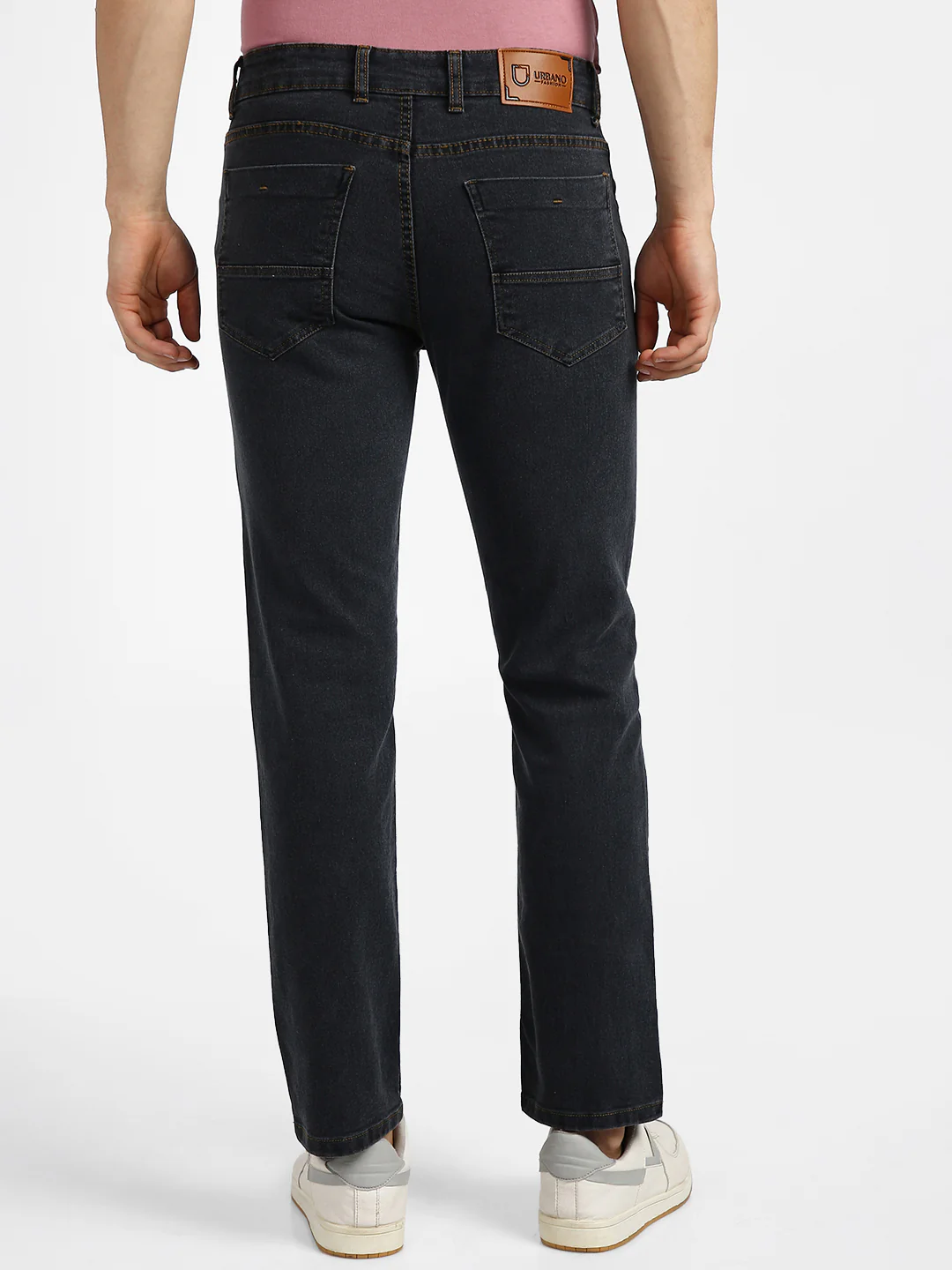 Men's Dark Grey Regular Fit Washed Jeans Stretchable - Image 3