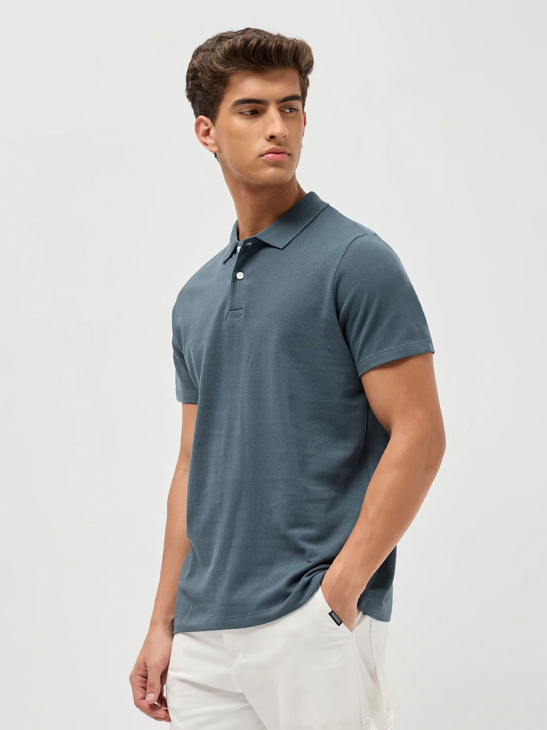 Men's Dark Grey Solid Regular Fit Half Sleeve Cotton Polo T-Shirt - Image 2