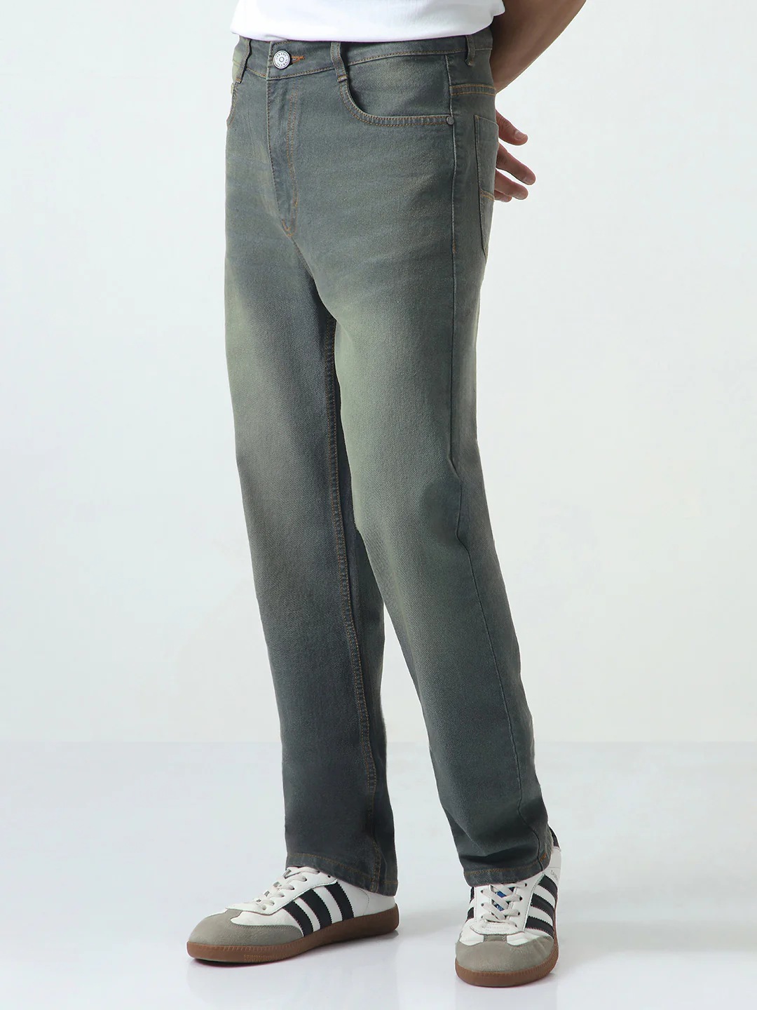 Men's Dark Grey Straight Fit Heavy Washed Jeans Stretchable - Image 2
