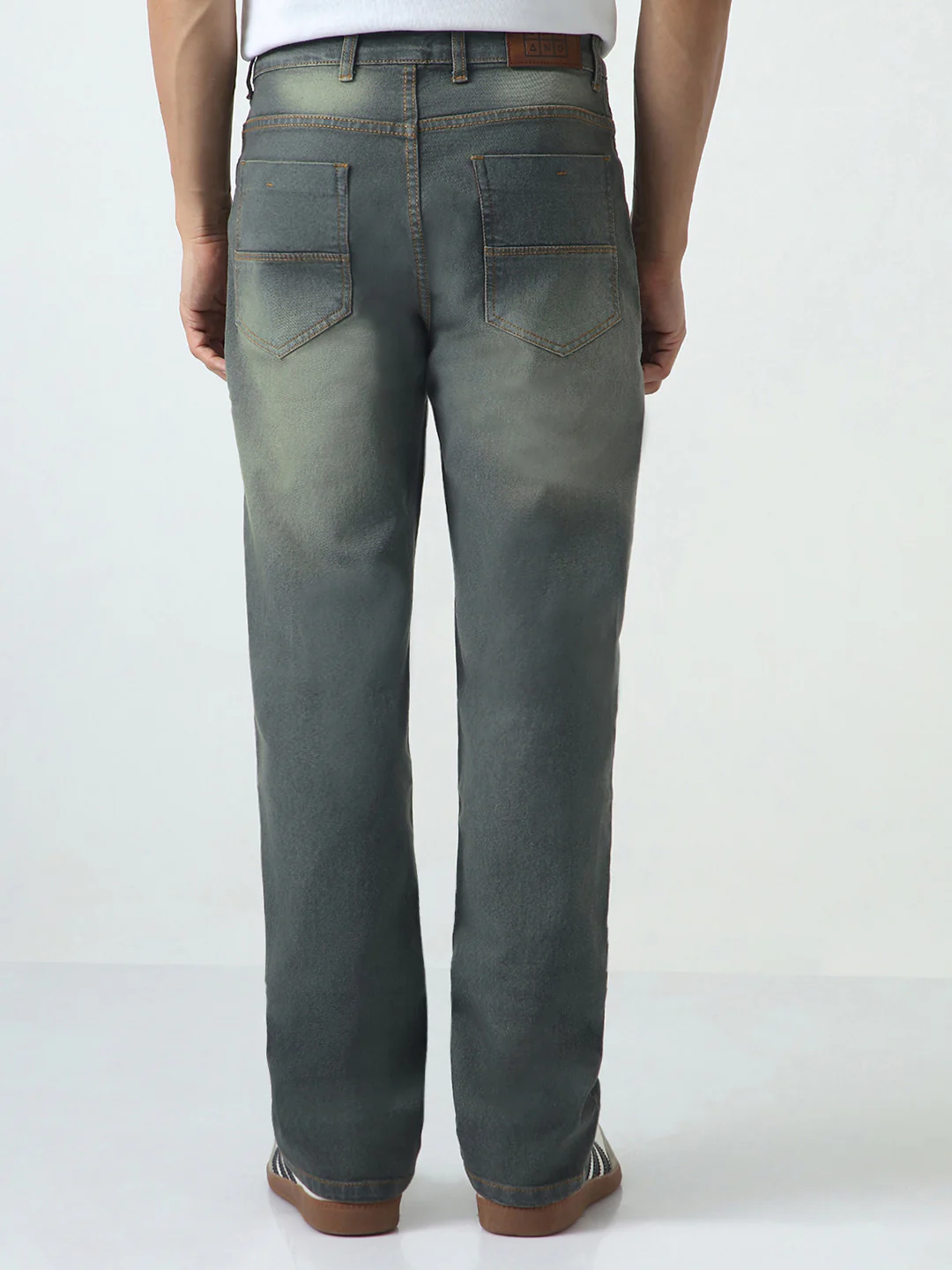 Men's Dark Grey Straight Fit Heavy Washed Jeans Stretchable - Image 3
