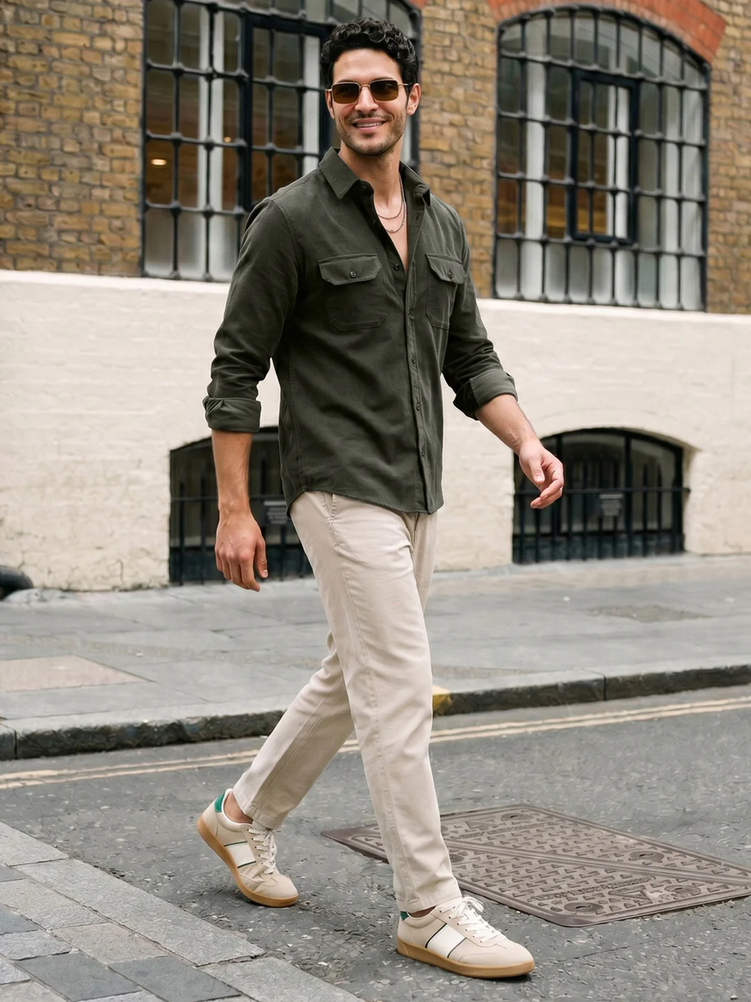 Men's Dark Olive Corduroy Full Sleeve Regular Fit Solid Overshirt with Utility Pockets - Image 4