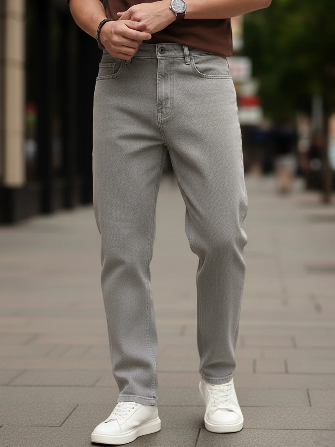 Men's Dusty Grey Loose Baggy Fit Washed Denim Jeans Non-Stretchable