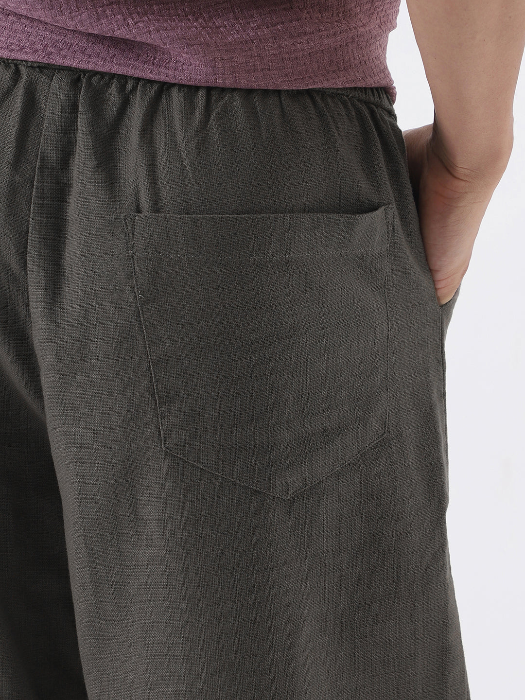 Men's Dusty Grey Loose Fit Solid Linen Blend Trousers Non-Stretchable - Image 6