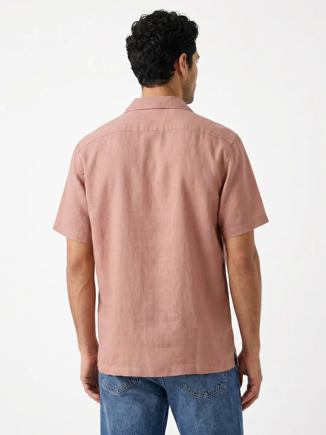 Men's Dusty Pink Linen Half Sleeve Oversized Fit Shirt with Cuban Collar - Image 3