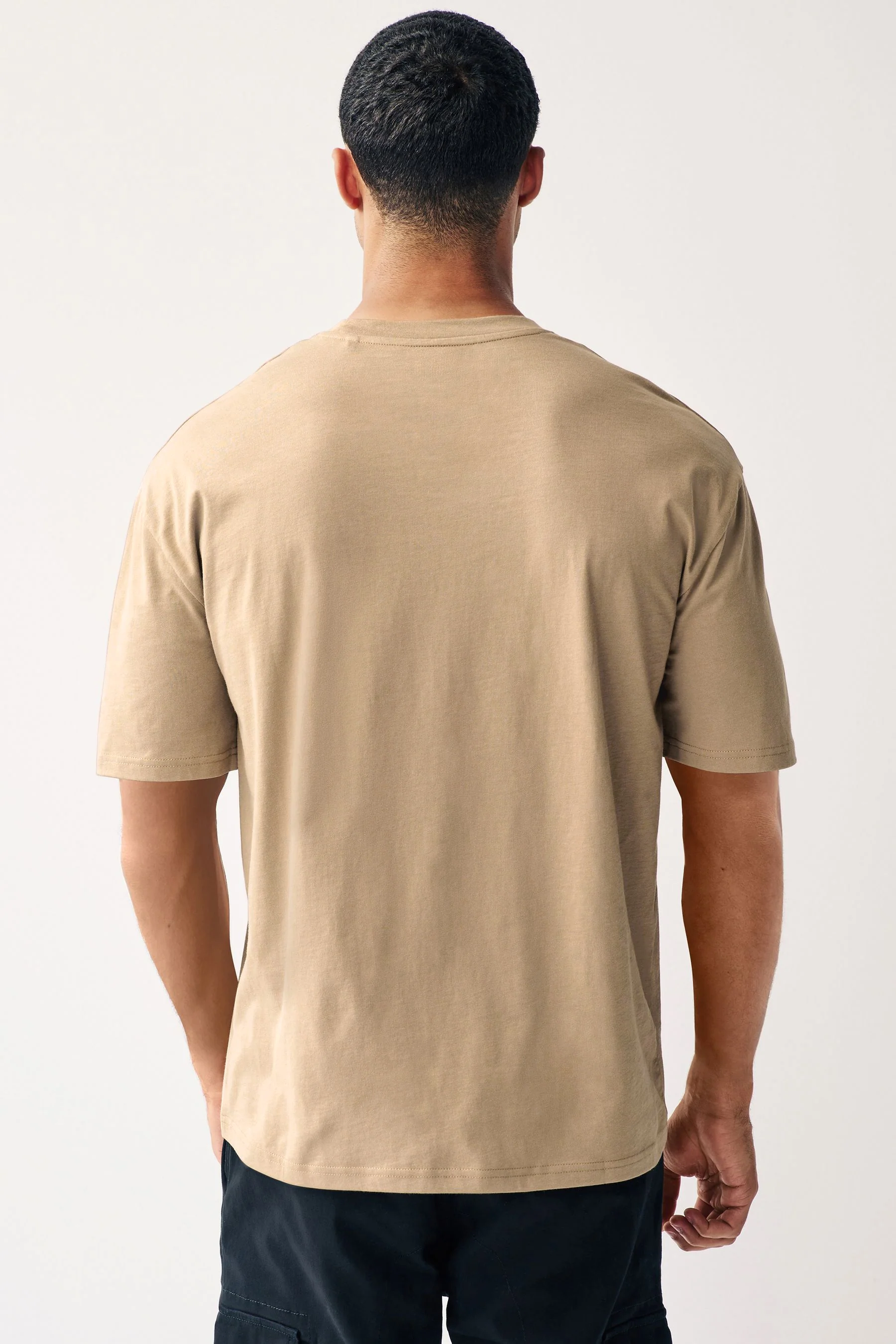 Men's Ginger Brown Solid Round Neck Oversized Half Sleeve Cotton T-Shirt - Image 2