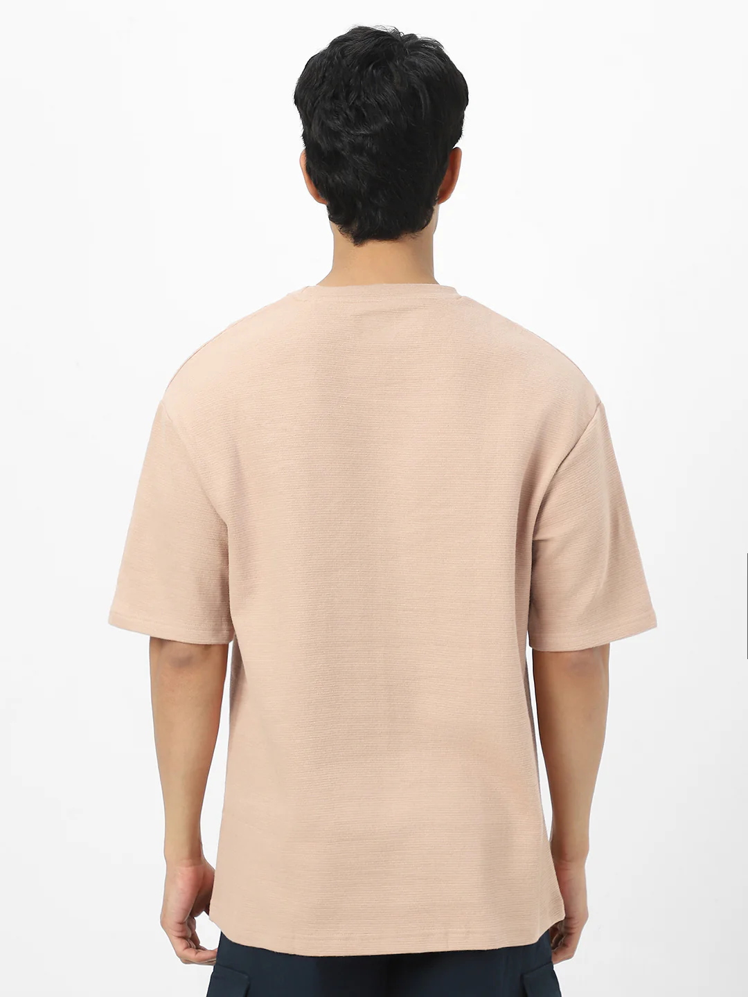 Men's Ginger Root Textured Round Neck Oversized Half Sleeve Cotton T-Shirt - Image 5