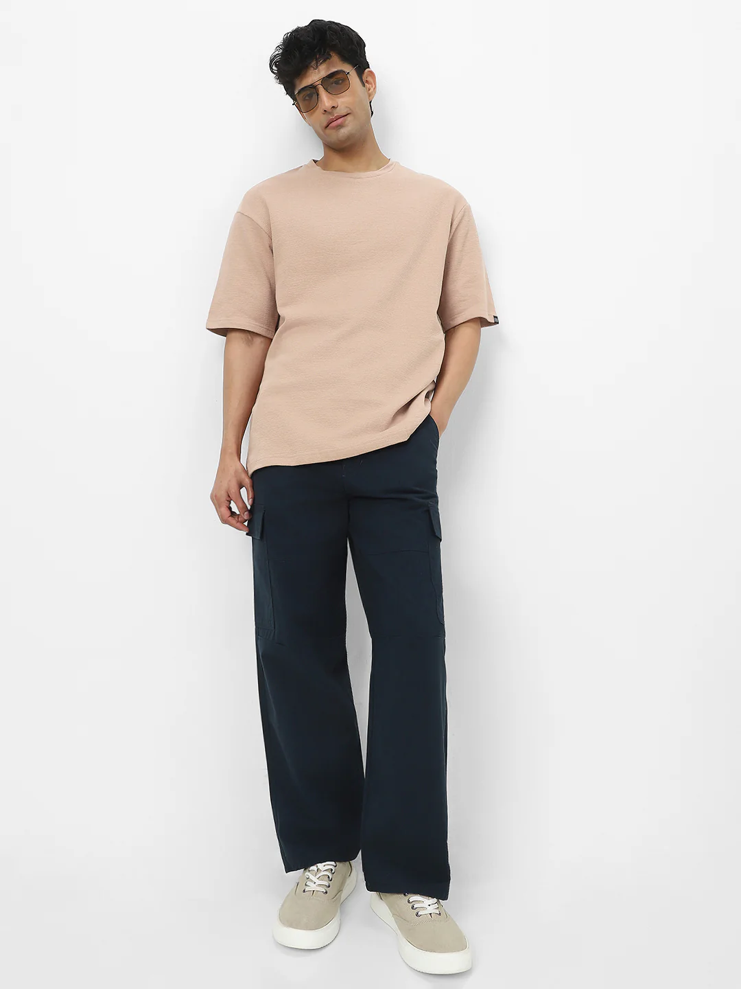 Men's Ginger Root Textured Round Neck Oversized Half Sleeve Cotton T-Shirt - Image 6