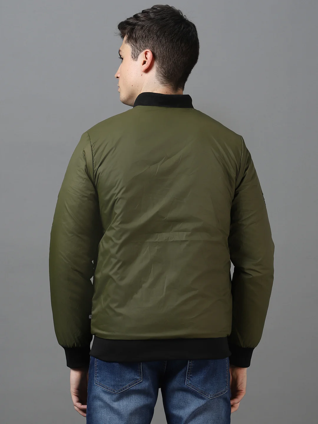 Men's Green Full Sleeve Zippered Bomber Jacket - Image 4