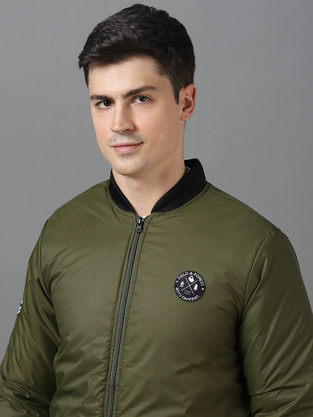 Men's Green Full Sleeve Zippered Bomber Jacket - Image 6