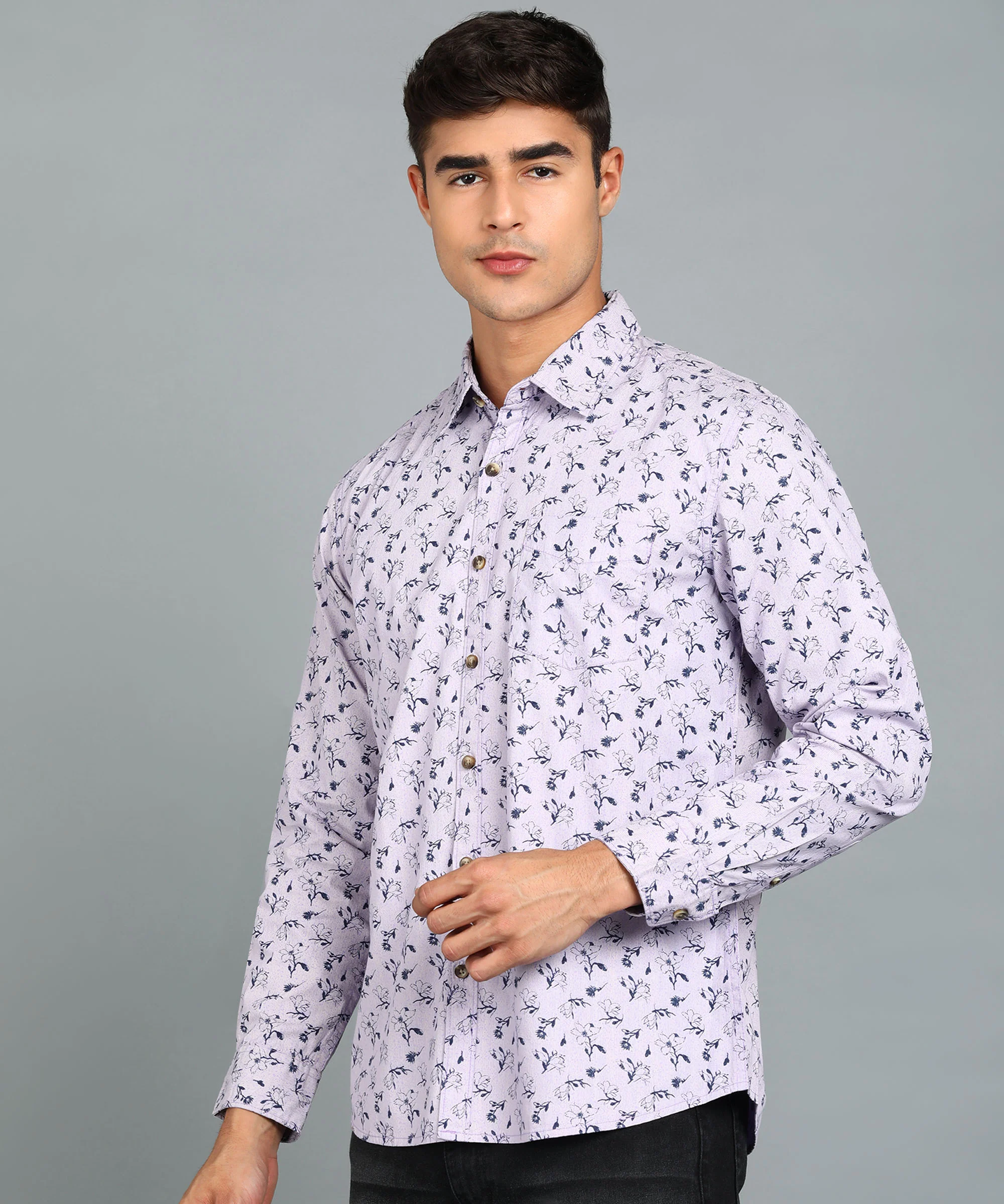 Men's Grey Cotton Full Sleeve Slim Fit Casual Printed Shirt - Image 2