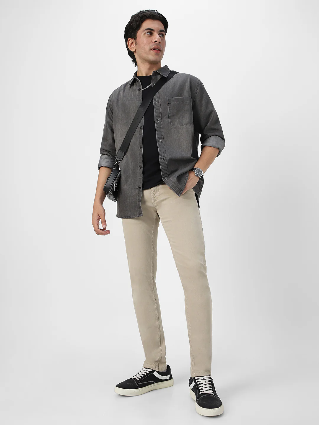 Men's Grey Full Sleeve Regular Fit Casual Denim Shirt - Image 5