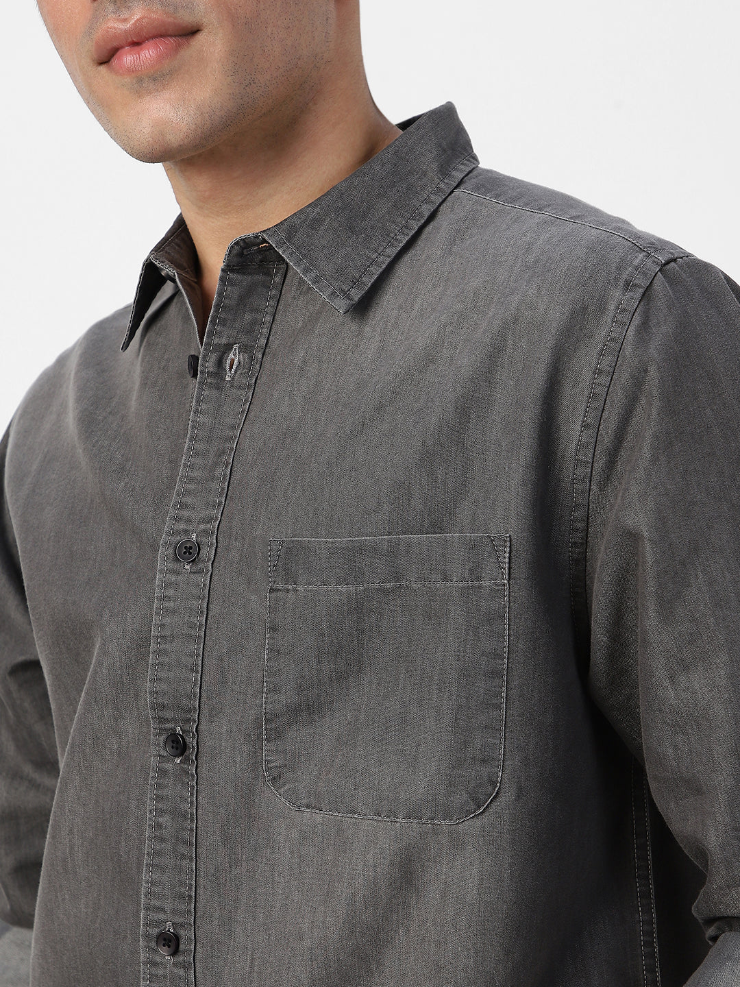 Men's Grey Full Sleeve Regular Fit Casual Denim Shirt - Image 6