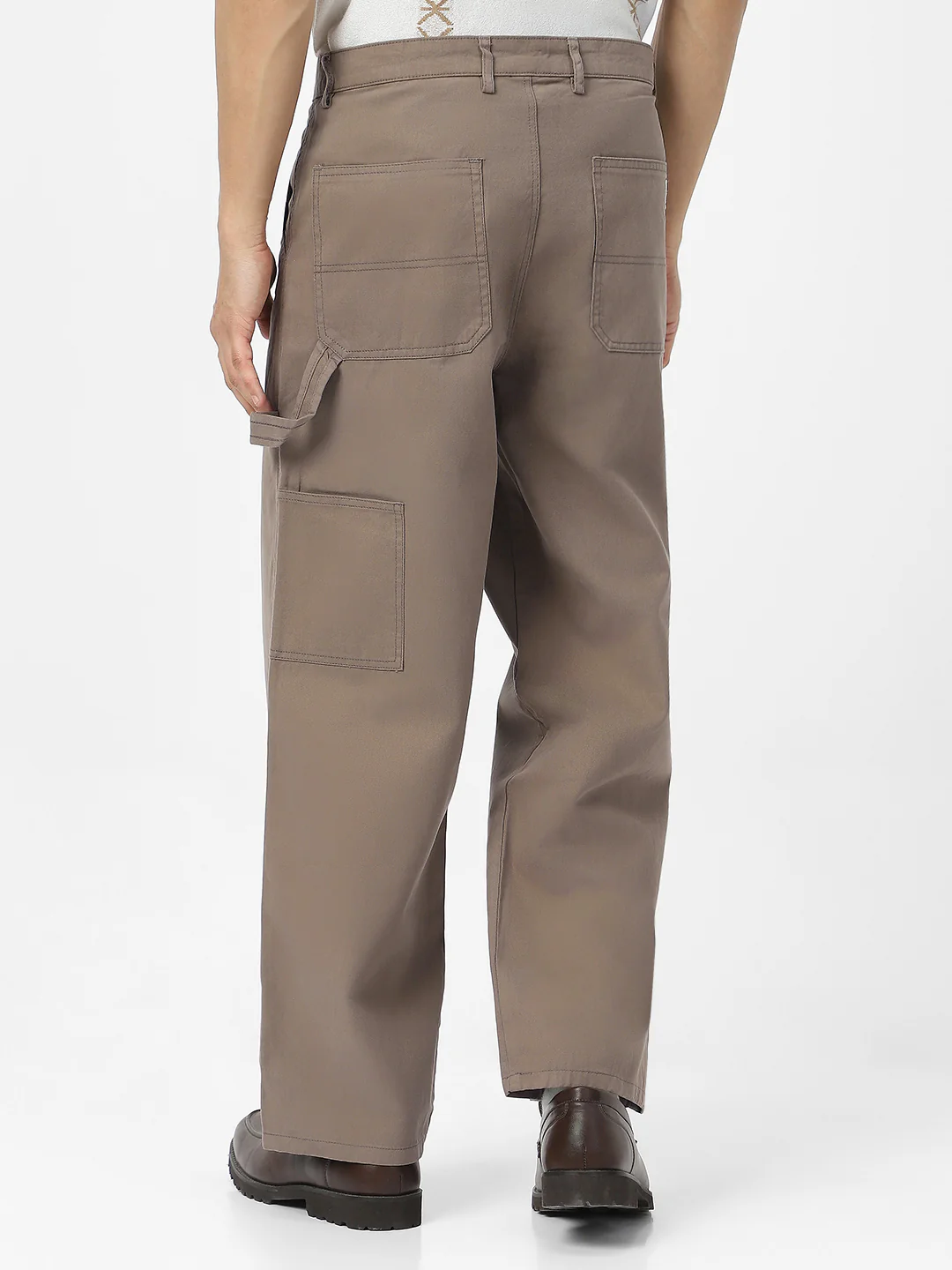 Men's Grey Loose Baggy Fit Solid Carpenter Trouser Pant with 5 Pockets Non-Stretchable - Image 3