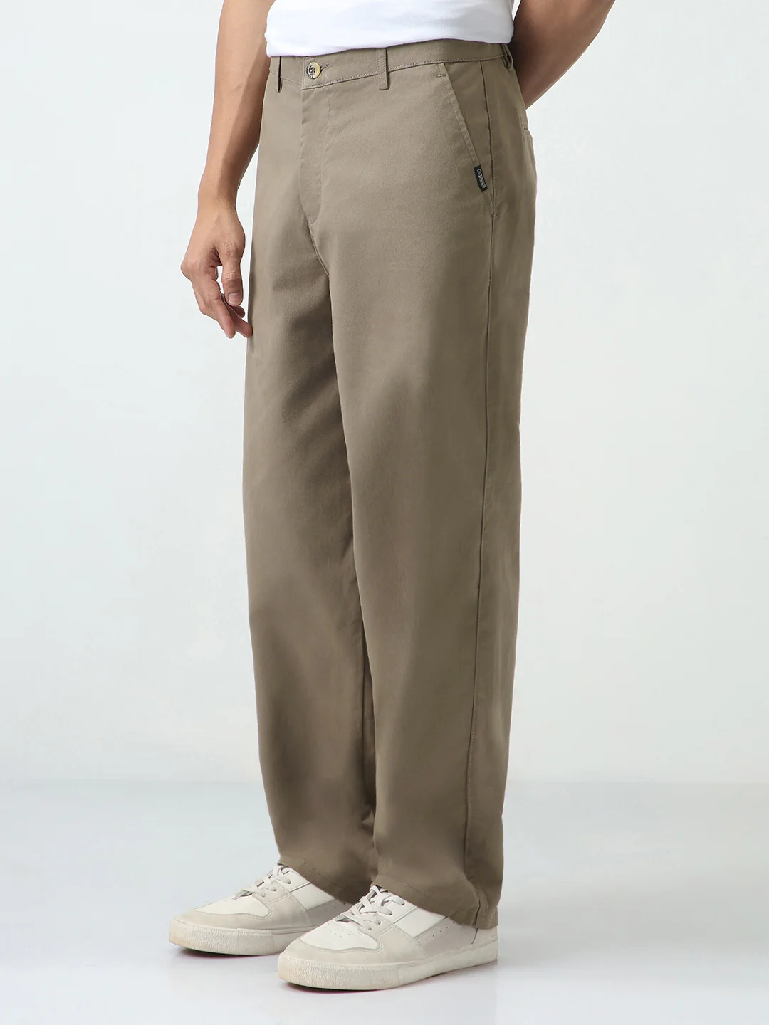 Men's Grey Loose Baggy Fit Solid Chino Trousers Non-Stretchable - Image 2