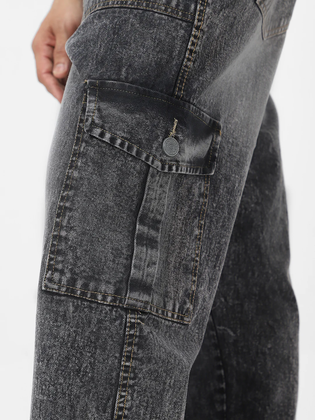 Men's Grey Loose Fit Cargo Jeans With 6 Pockets Non Stretchable - Image 5