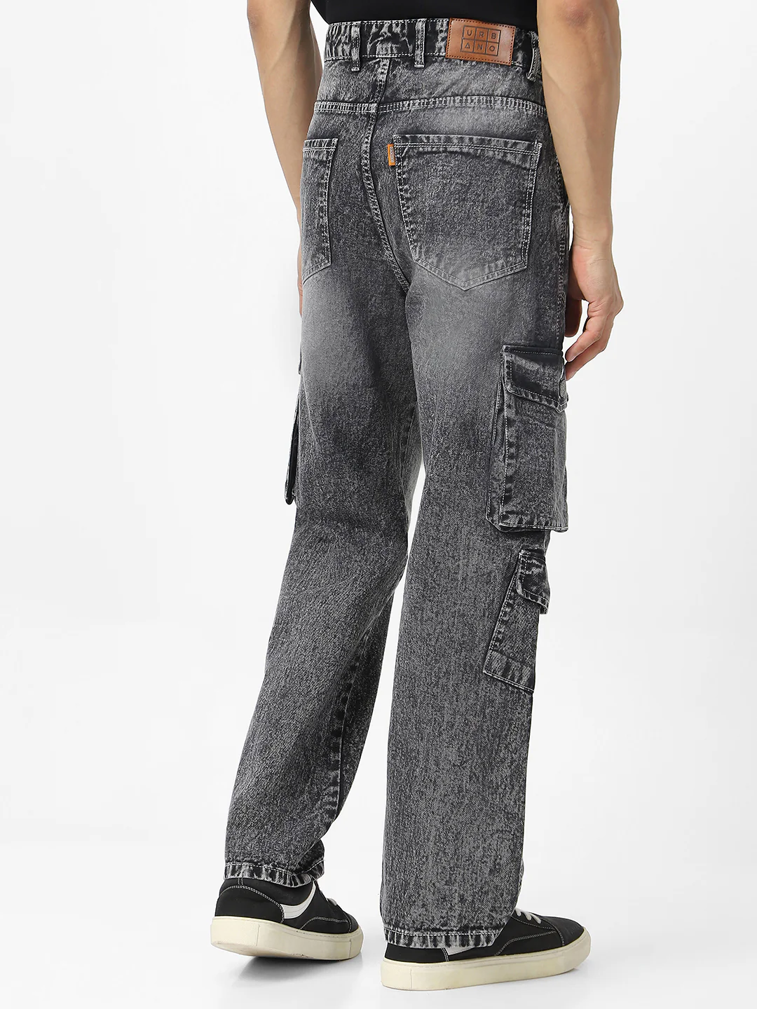 Men's Grey Loose Fit Cargo Jeans With 7 Pockets Non Stretchable - Image 3