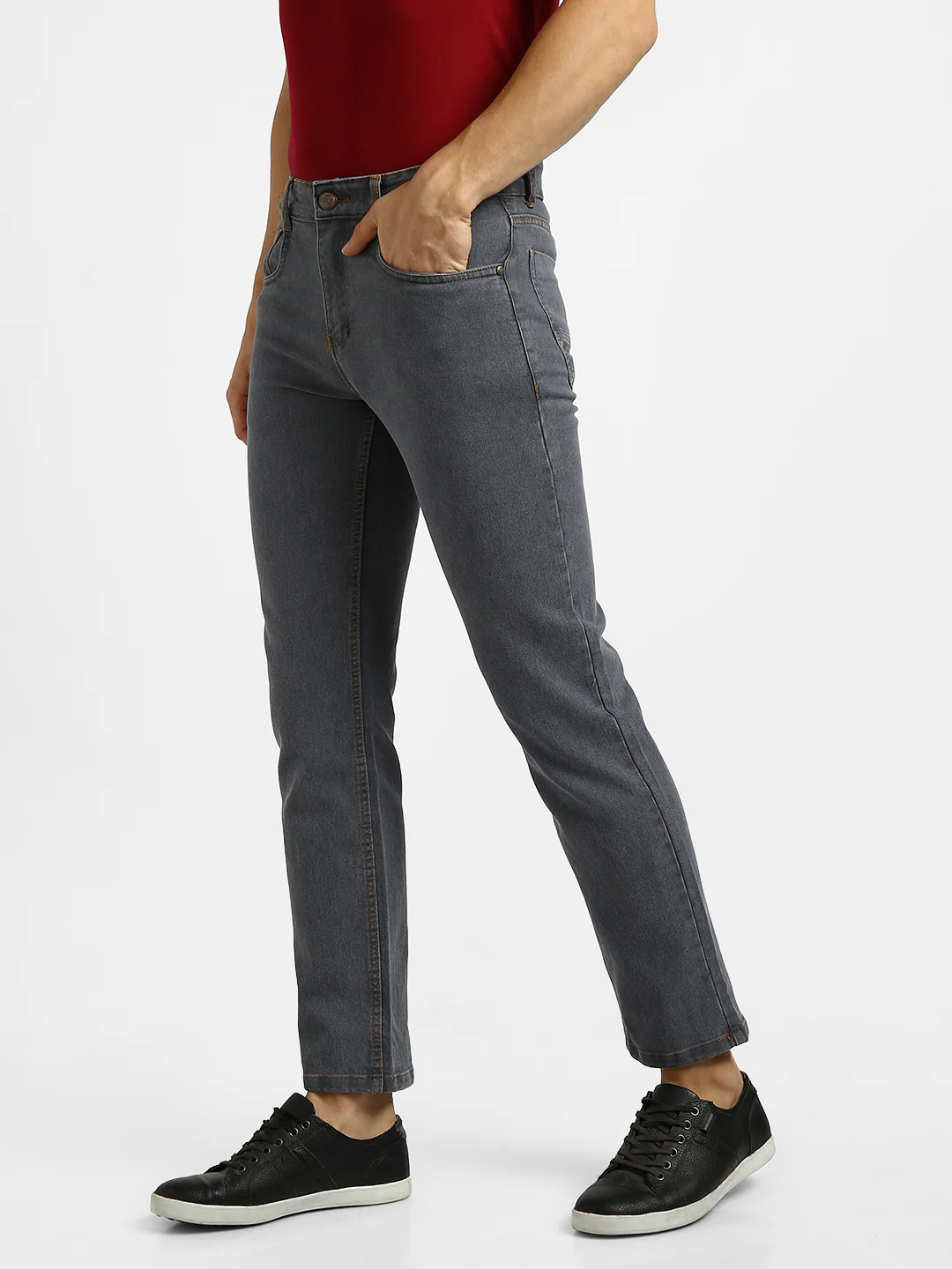 Men's Grey Regular Fit Washed Jeans Stretchable - Image 2
