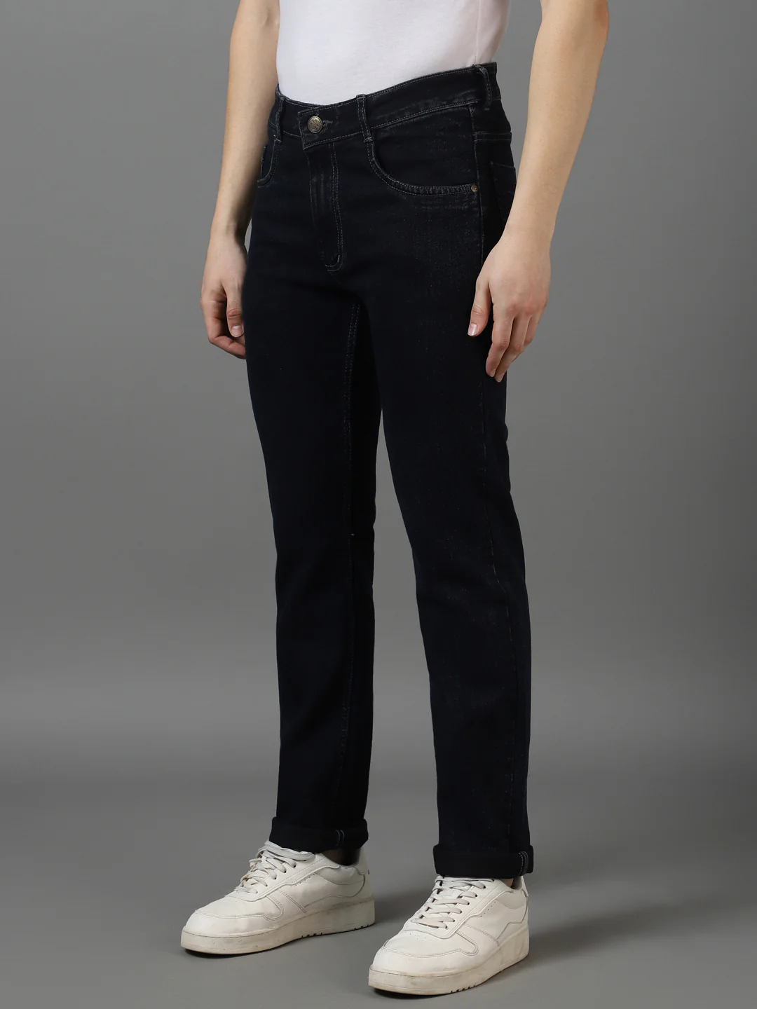 Men's Grey Regular Fit Washed Jeans Stretchable - Image 2