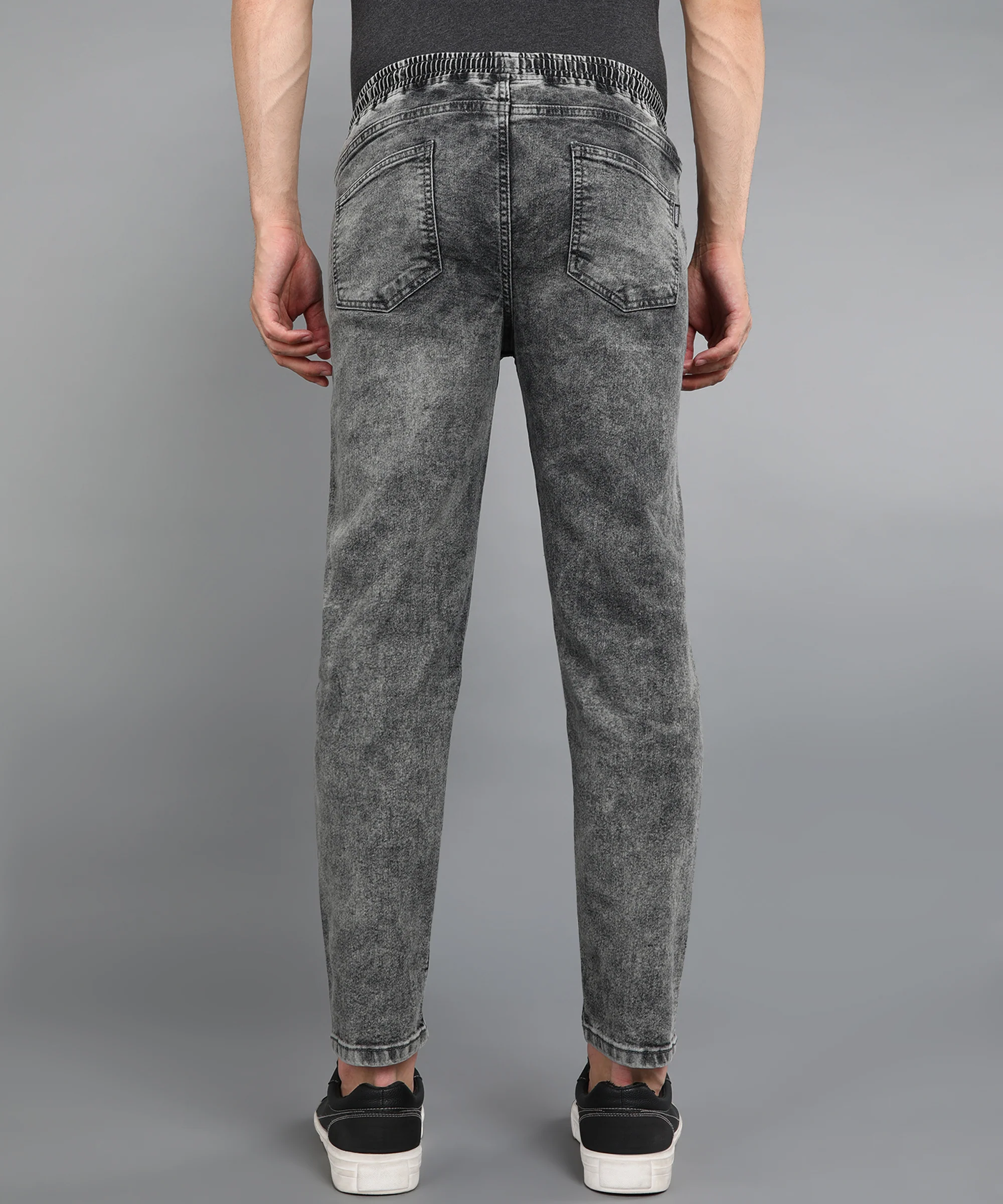 Men's Grey Regular Fit Washed Jogger Jeans Stretchable - Image 4