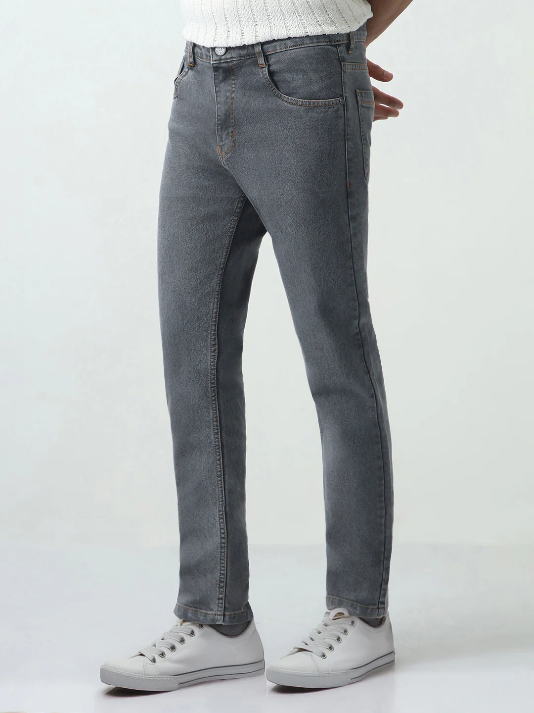 Men's Grey Slim Fit Washed Denim Jeans Stretchable - Image 2
