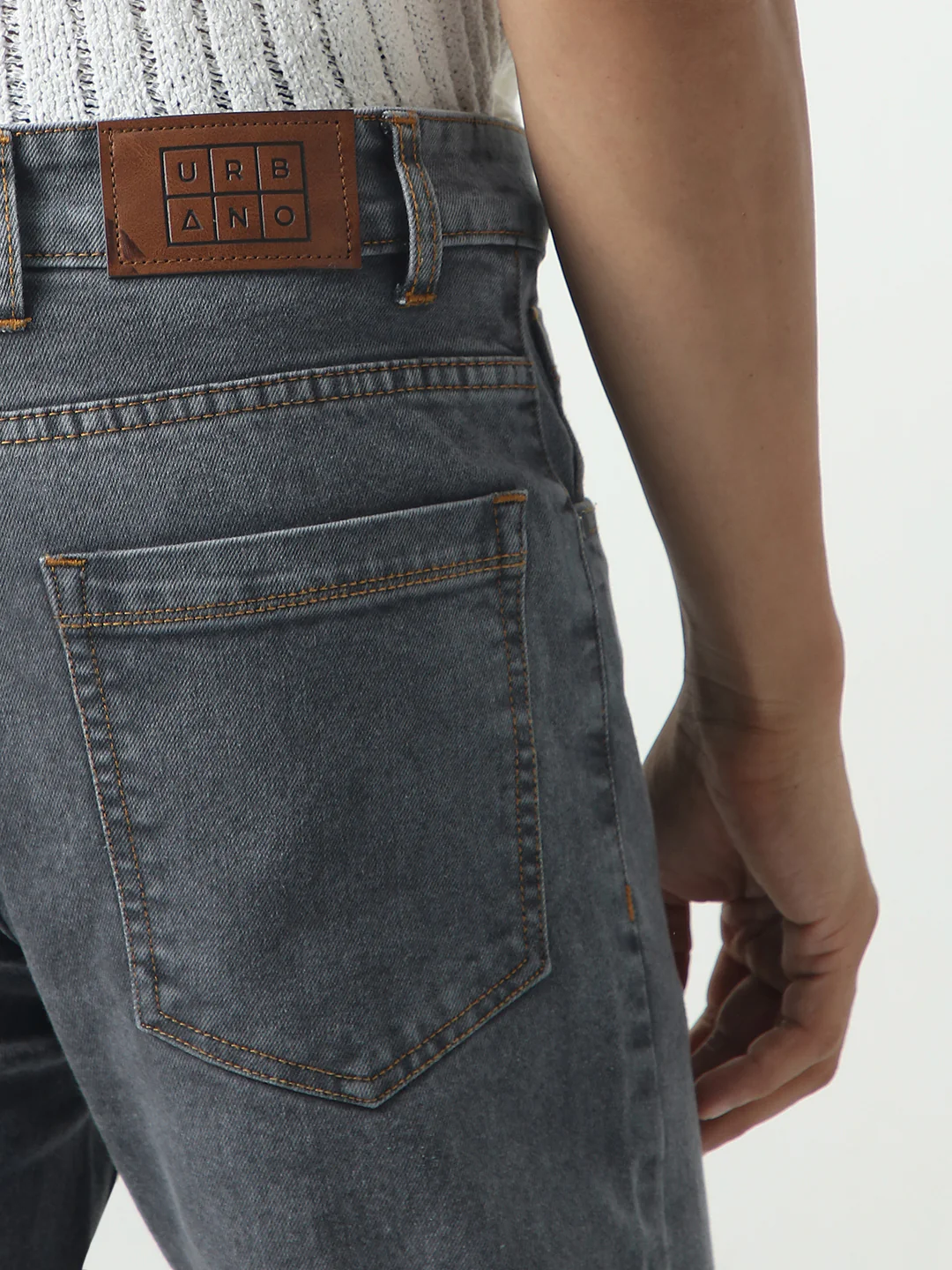Men's Grey Slim Fit Washed Denim Jeans Stretchable - Image 6