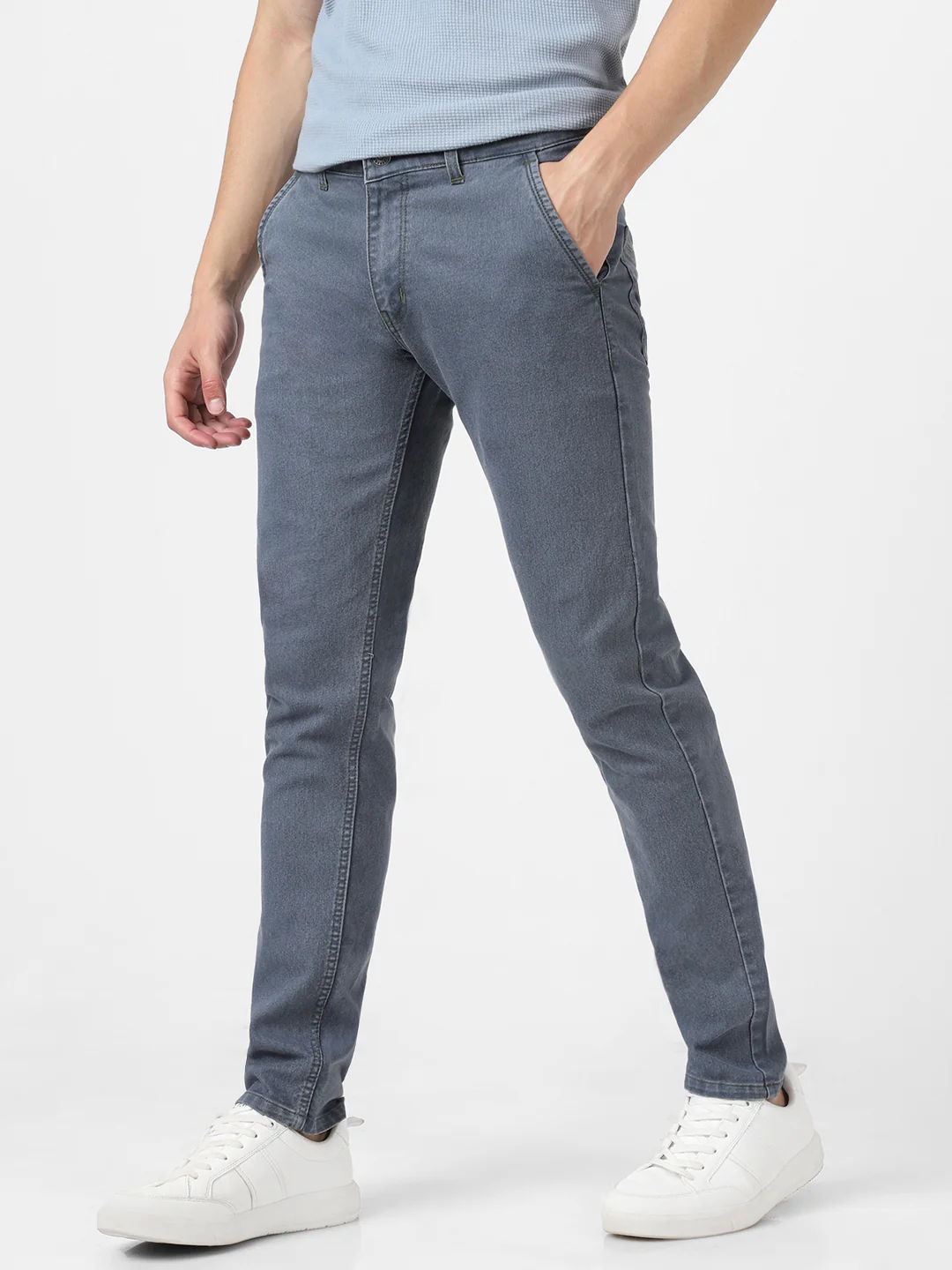 Men's Grey Slim Fit Washed Jeans Stretchable - Image 3