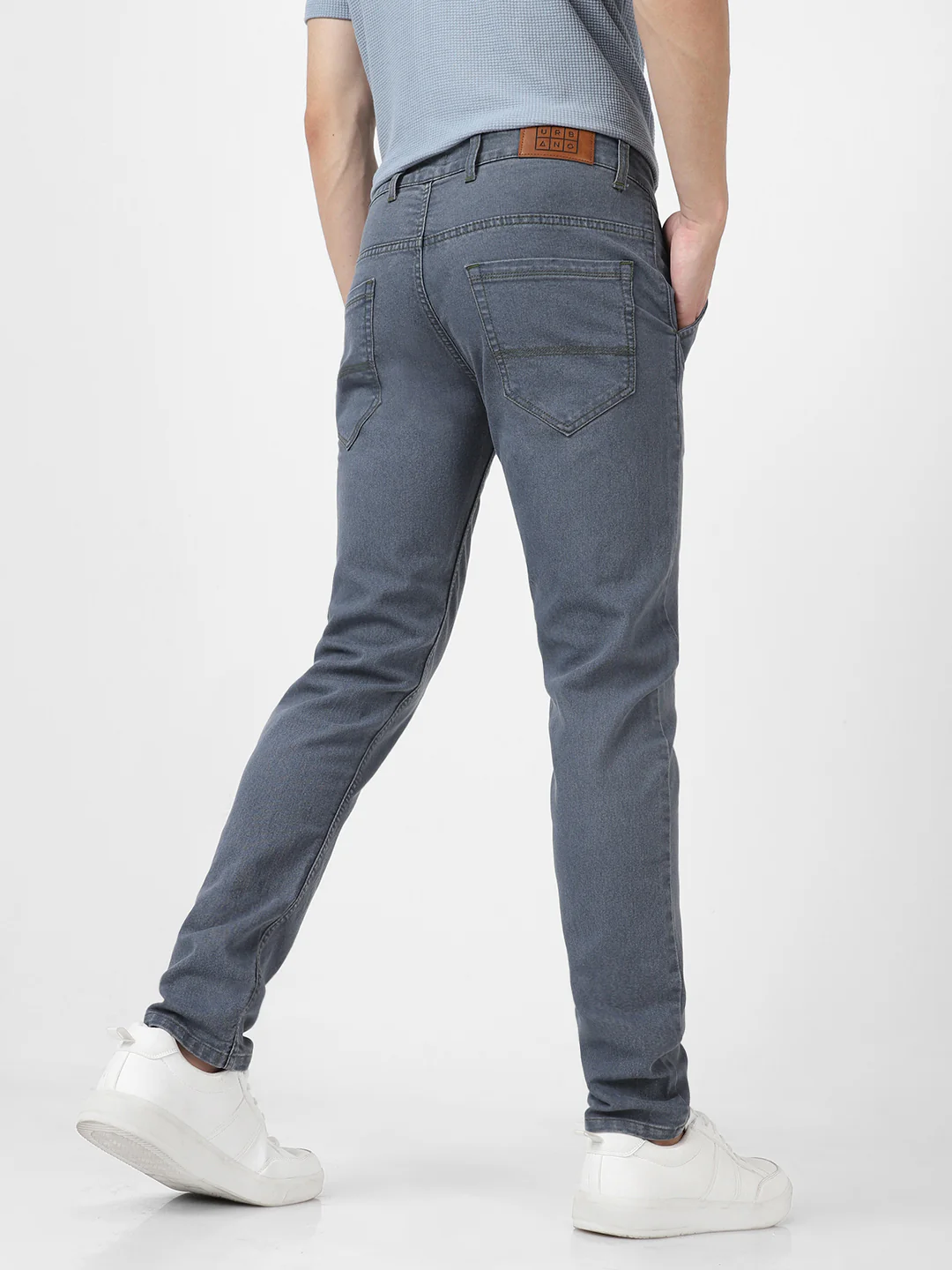 Men's Grey Slim Fit Washed Jeans Stretchable - Image 4