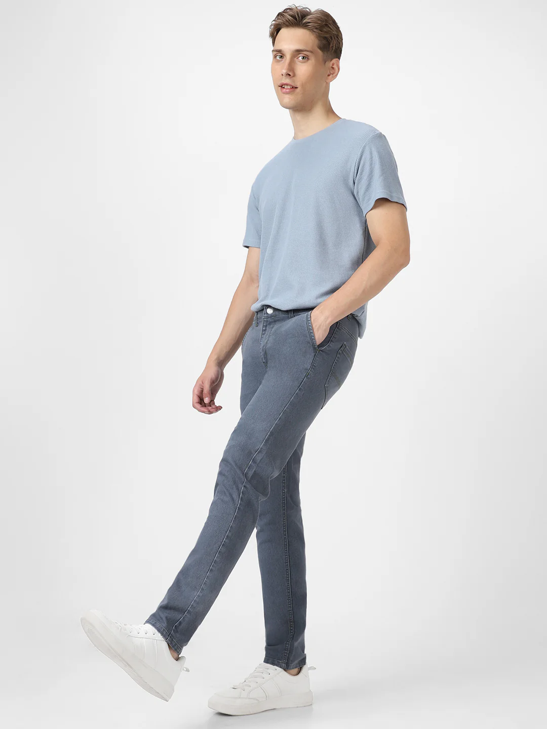 Men's Grey Slim Fit Washed Jeans Stretchable - Image 5
