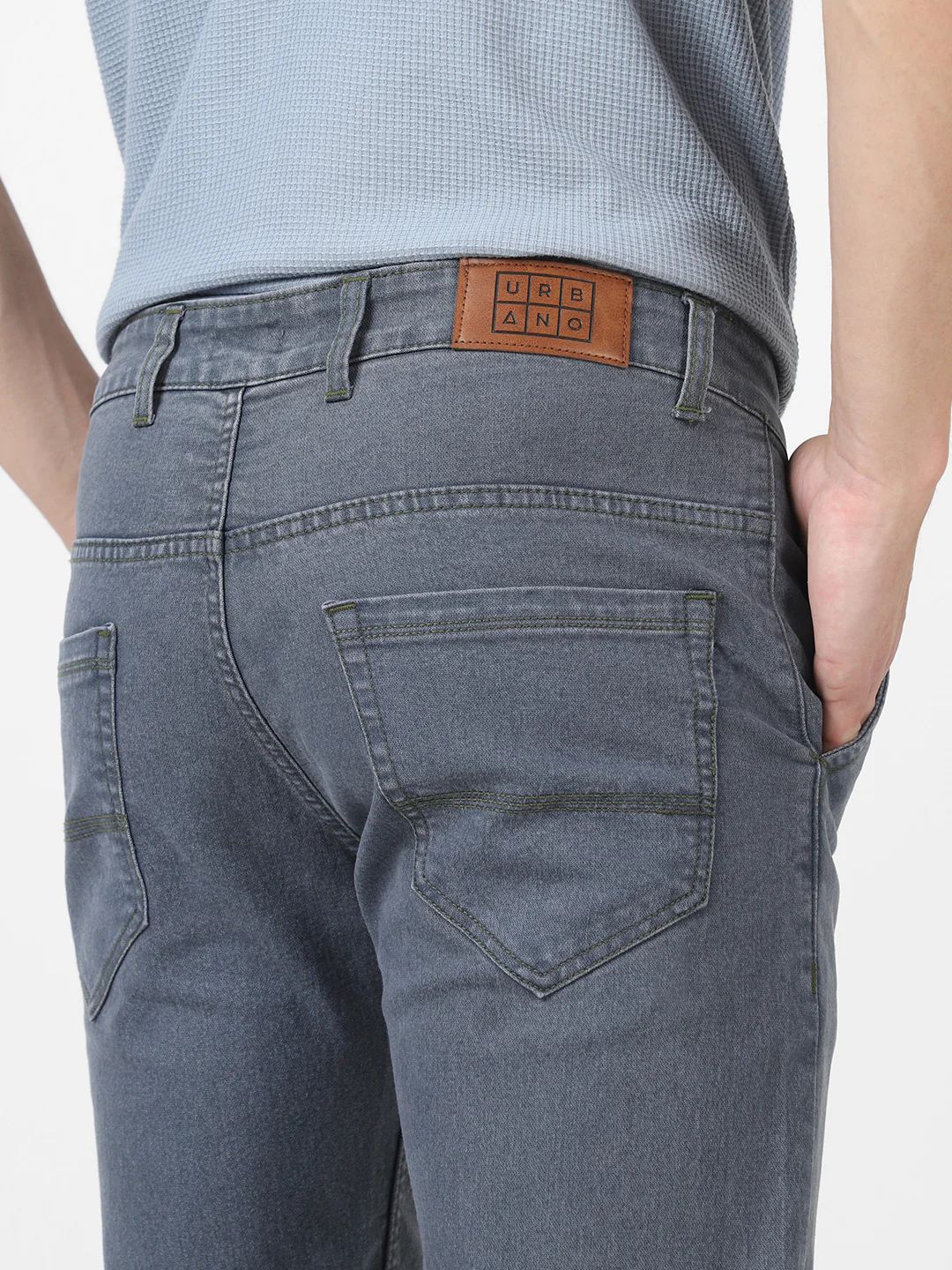 Men's Grey Slim Fit Washed Jeans Stretchable - Image 6