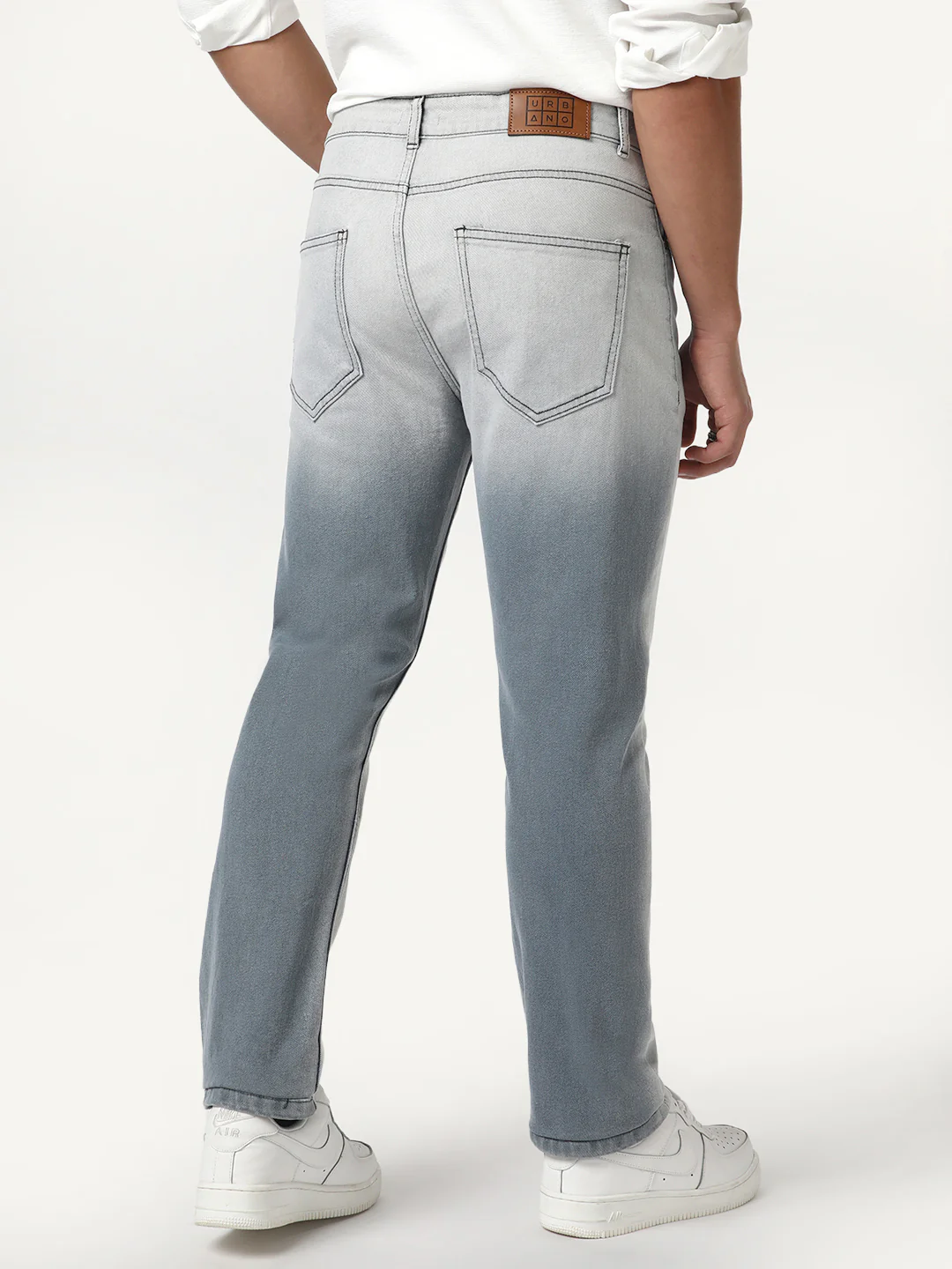 Men's Grey Straight Fit Heavy Washed Faded Denim Jeans Stretchable - Image 4