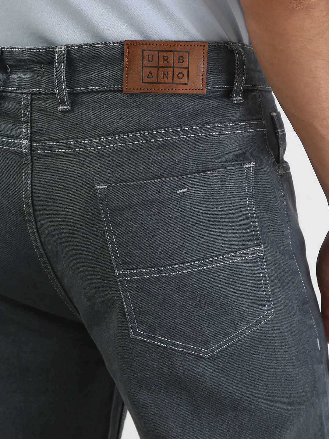 Men's Grey Straight Fit Washed Jeans Stretchable - Image 6