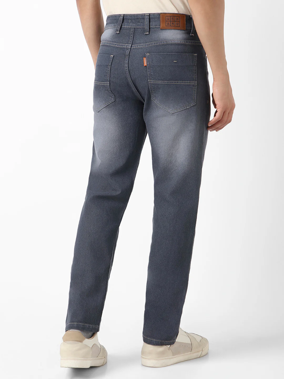 Men's Grey Straight Fit Washed Jeans Stretchable - Image 2