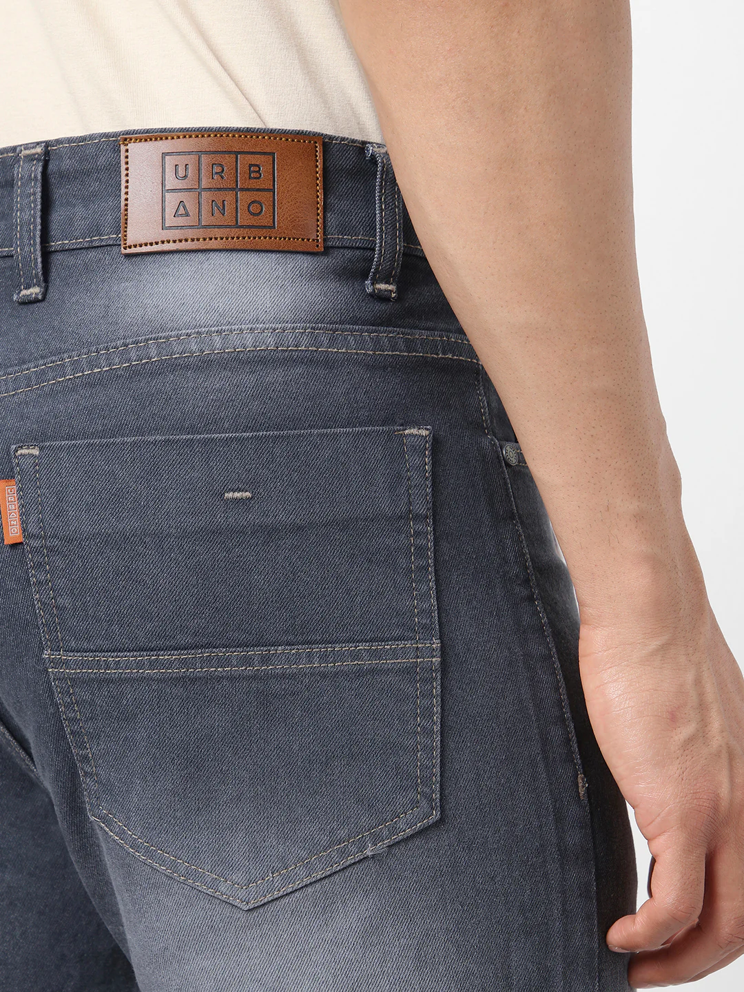 Men's Grey Straight Fit Washed Jeans Stretchable - Image 5