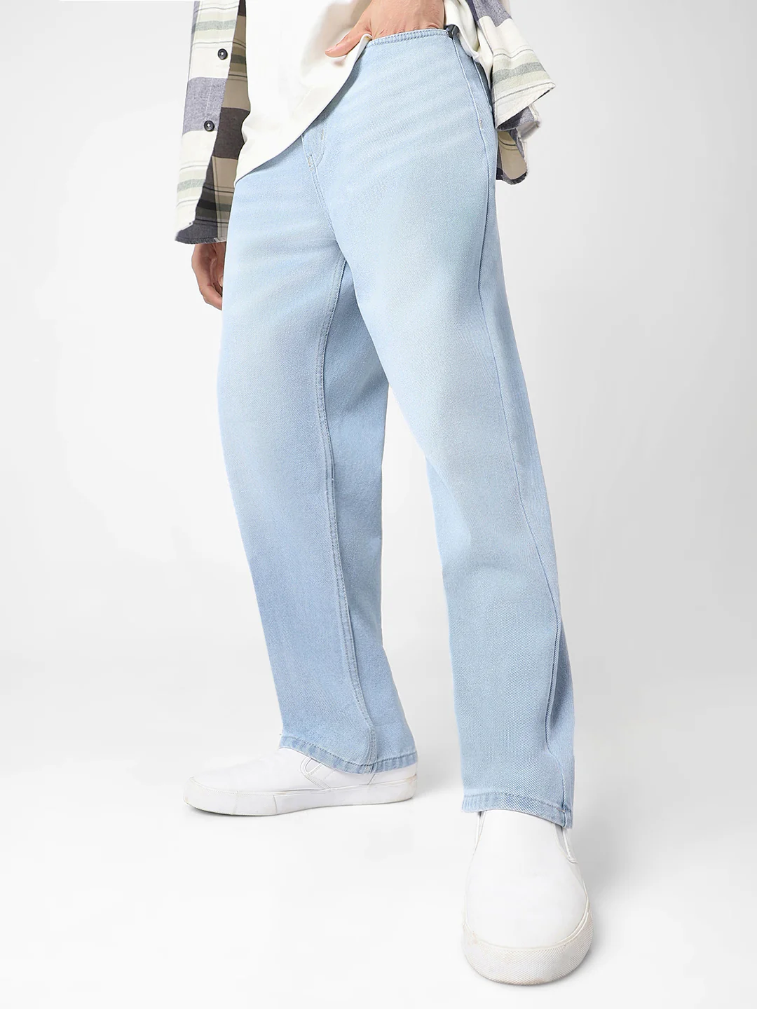 Men's Ice Blue Loose Baggy Fit Washed Jeans Non-Stretchable - Image 2